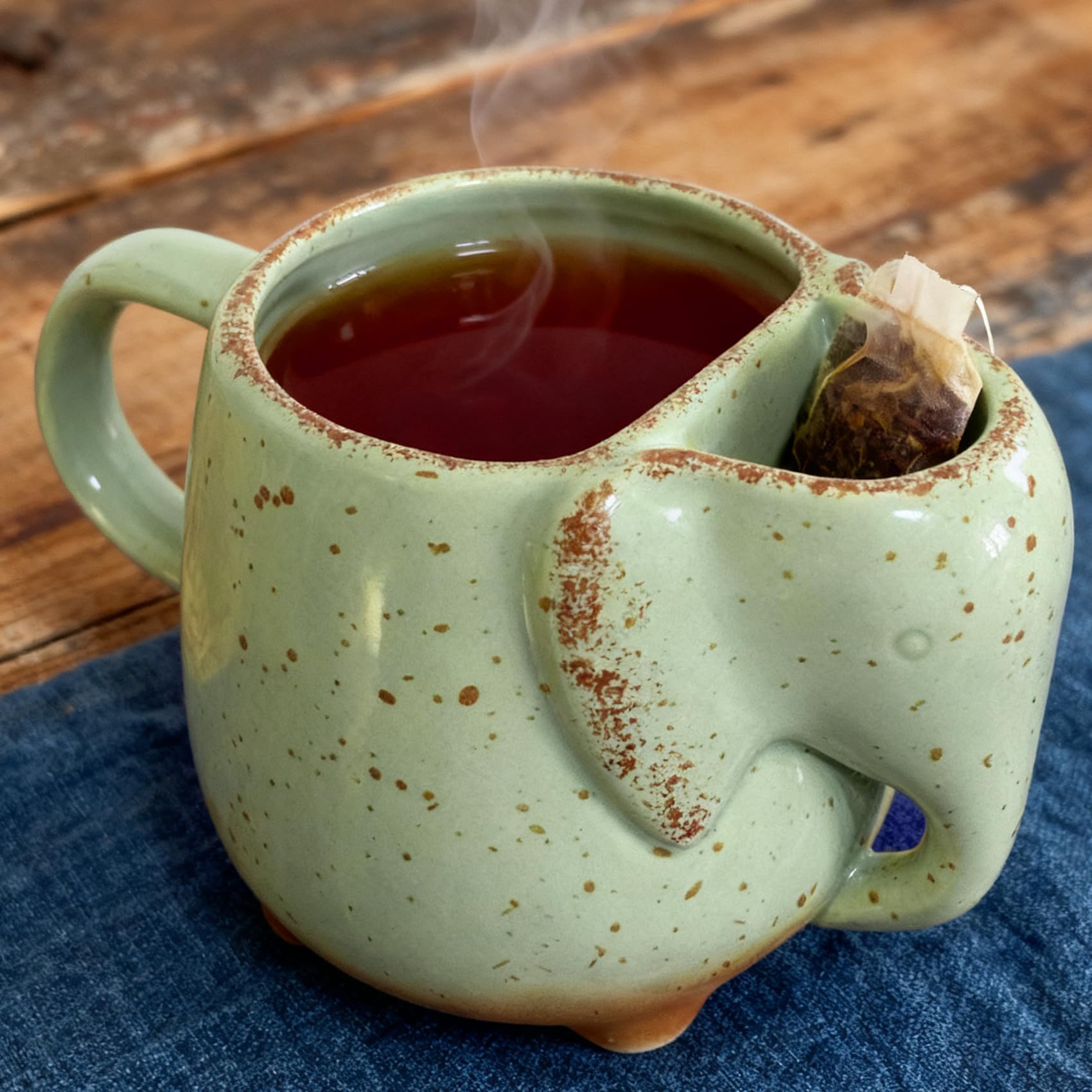 Tea Mug Unique Cool Elephant Mugs Great for Women Tea Lover Ceramic Green 15 oz