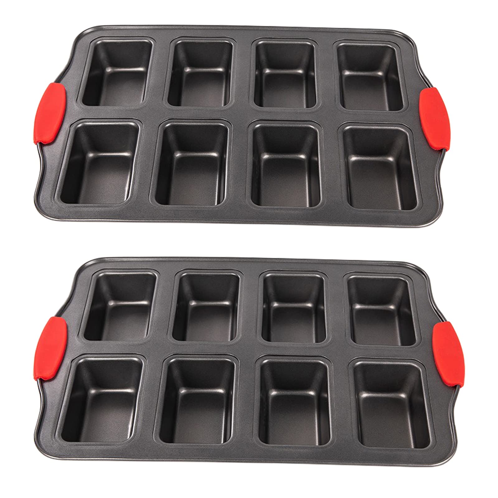 Plazotta 2 Packs 8 Cavity Non-Stock Mini Loaf Pan With Silicone Handle, Mini Bread Loaf Baking Pan Mini Brownie Pan Cheesecake P