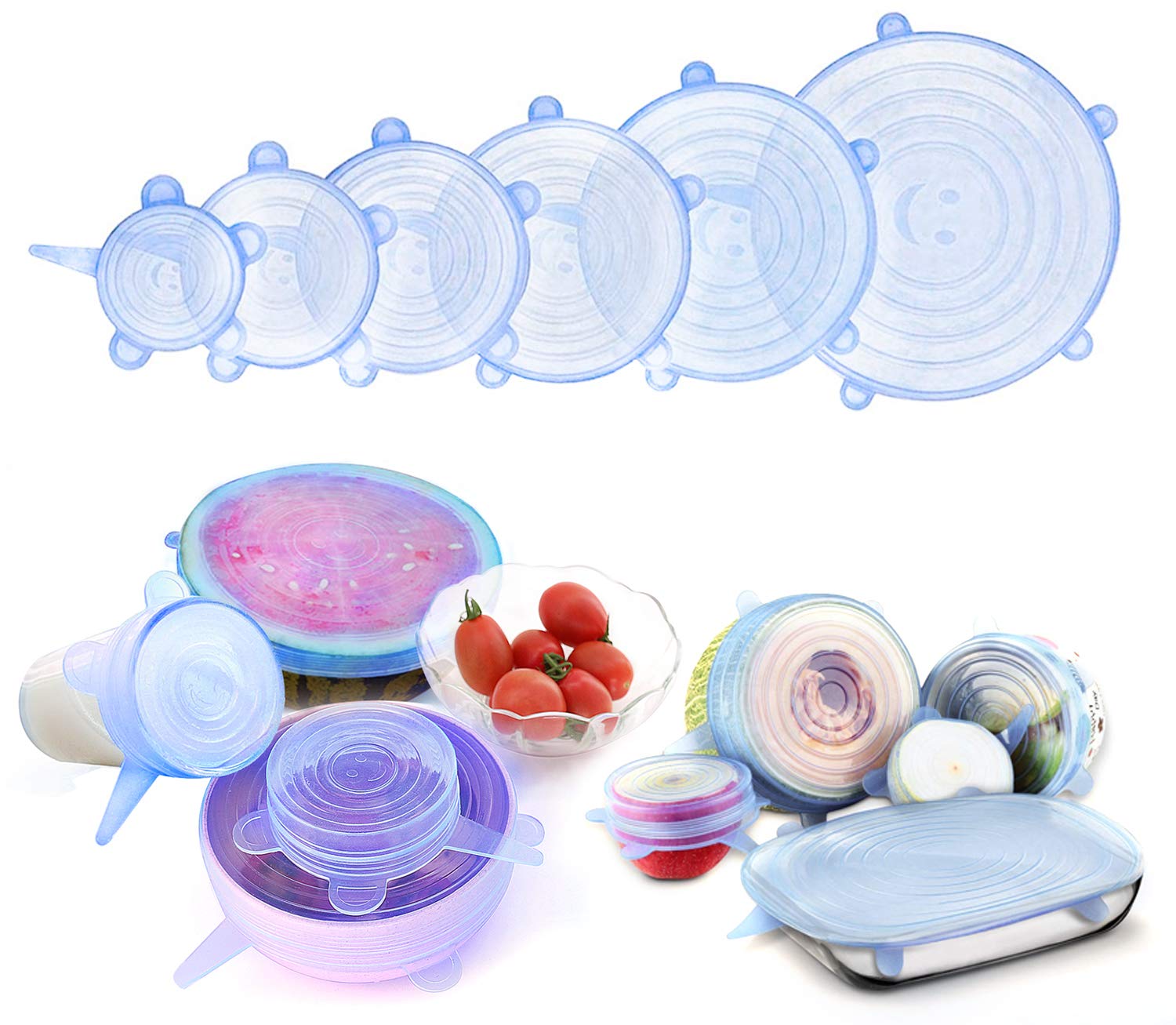 Silicone Stretch Lids, Reusable Expandable Seal Bowl Covers Lid To Keep Food Fresh, Fit Various Sizes And Shapes Of Containers O