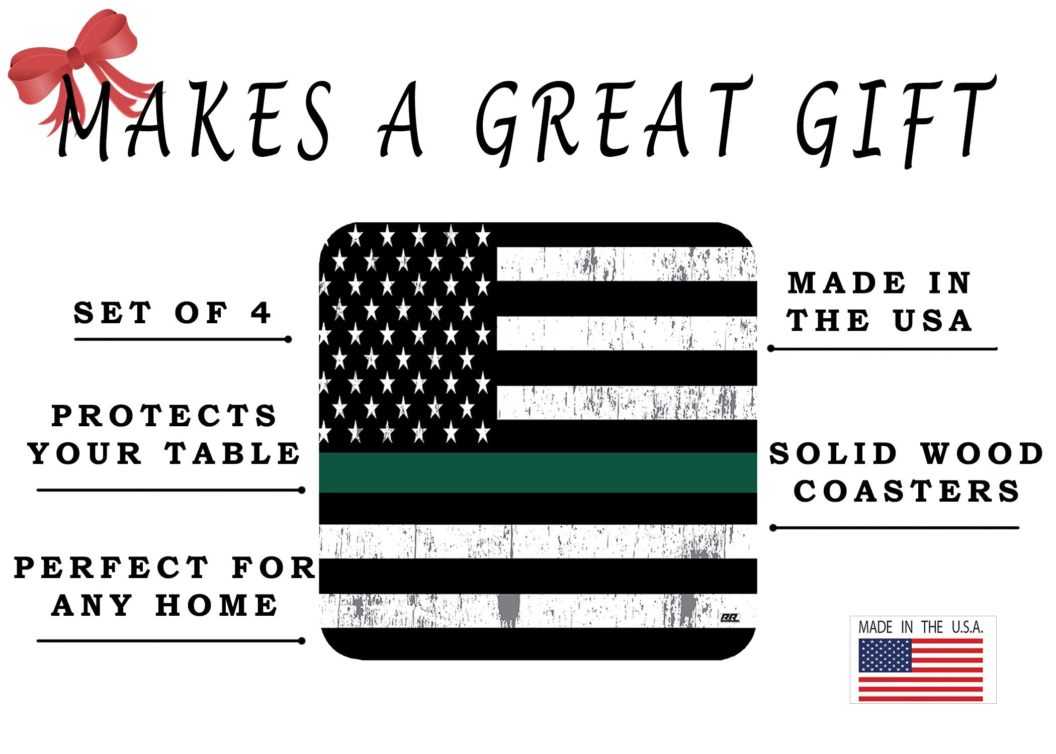 Rogue River Tactical The Thin Green Line Drink Coaster Set Gift For Us Military Veteran Federal Law Enforcement Border Patrol Pa