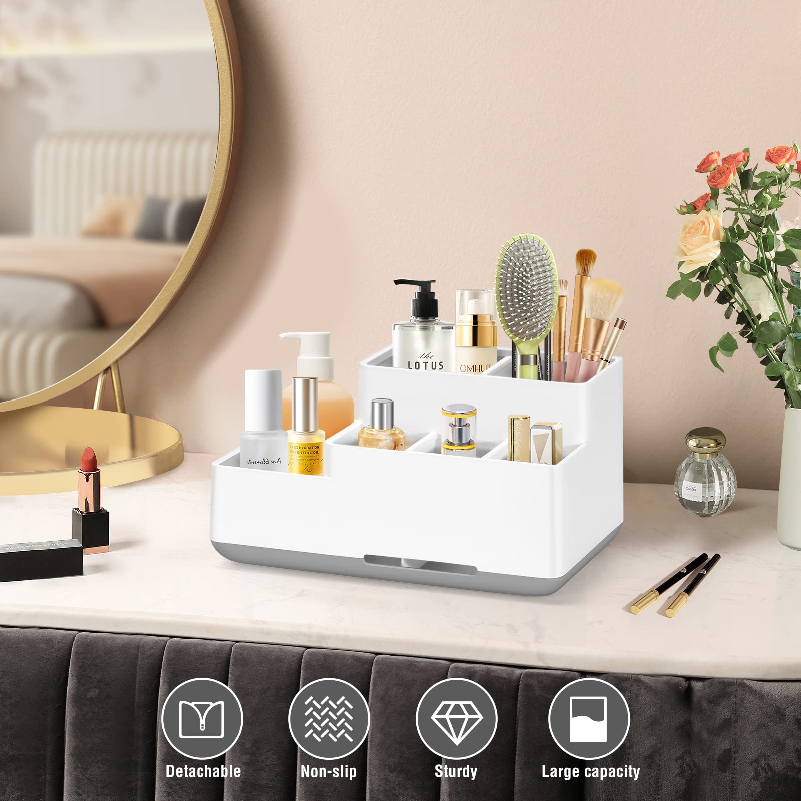 Electric Toothbrush Holder, Detachable Non-Slip Bathroom Organizer Countertop With 6 Compartments And Drainage Holes Bathroom Or