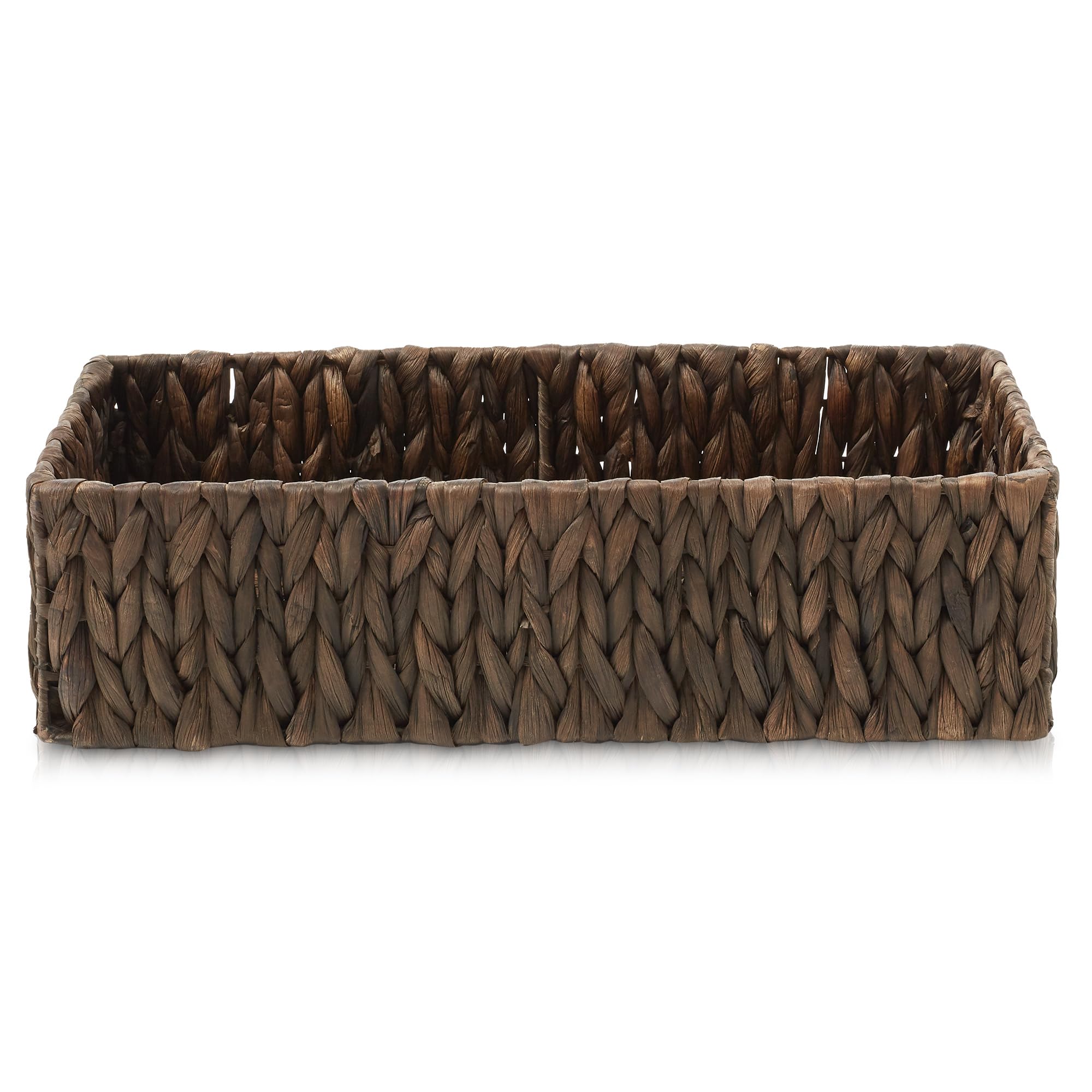 Casafield Set Of 2 Bathroom Storage Baskets, Espresso - Water Hyacinth, 16'' W X 6.75'' D X 4.25'' H, Woven Toilet Tank Topper B