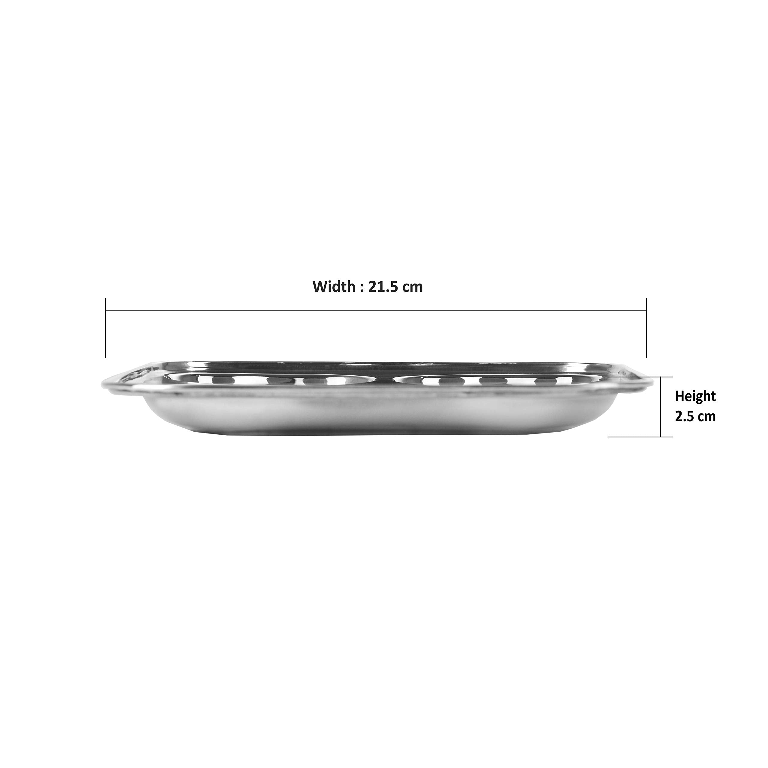 Sumeet Stainless Steel 3 In 1 Pav Bhaji Plate/Compartment Plate 21.5Cm Dia - Set Of 6Pc