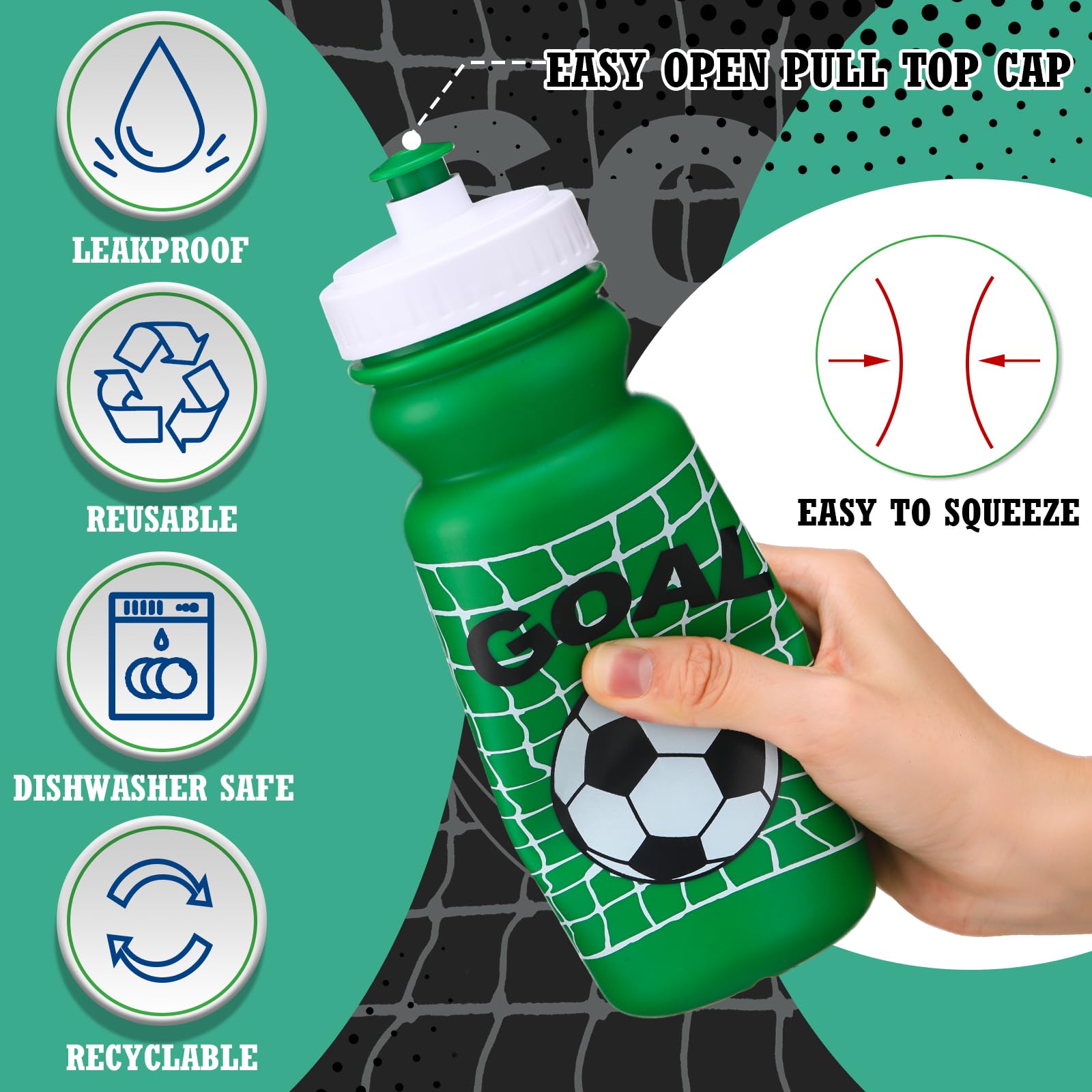 Nitial 12 Pack Soccer Water Bottles Bulk 20 oz Reusable Squeeze Water Bottles Plastic Sports Bottle with Pull Top Cap Sports Gif