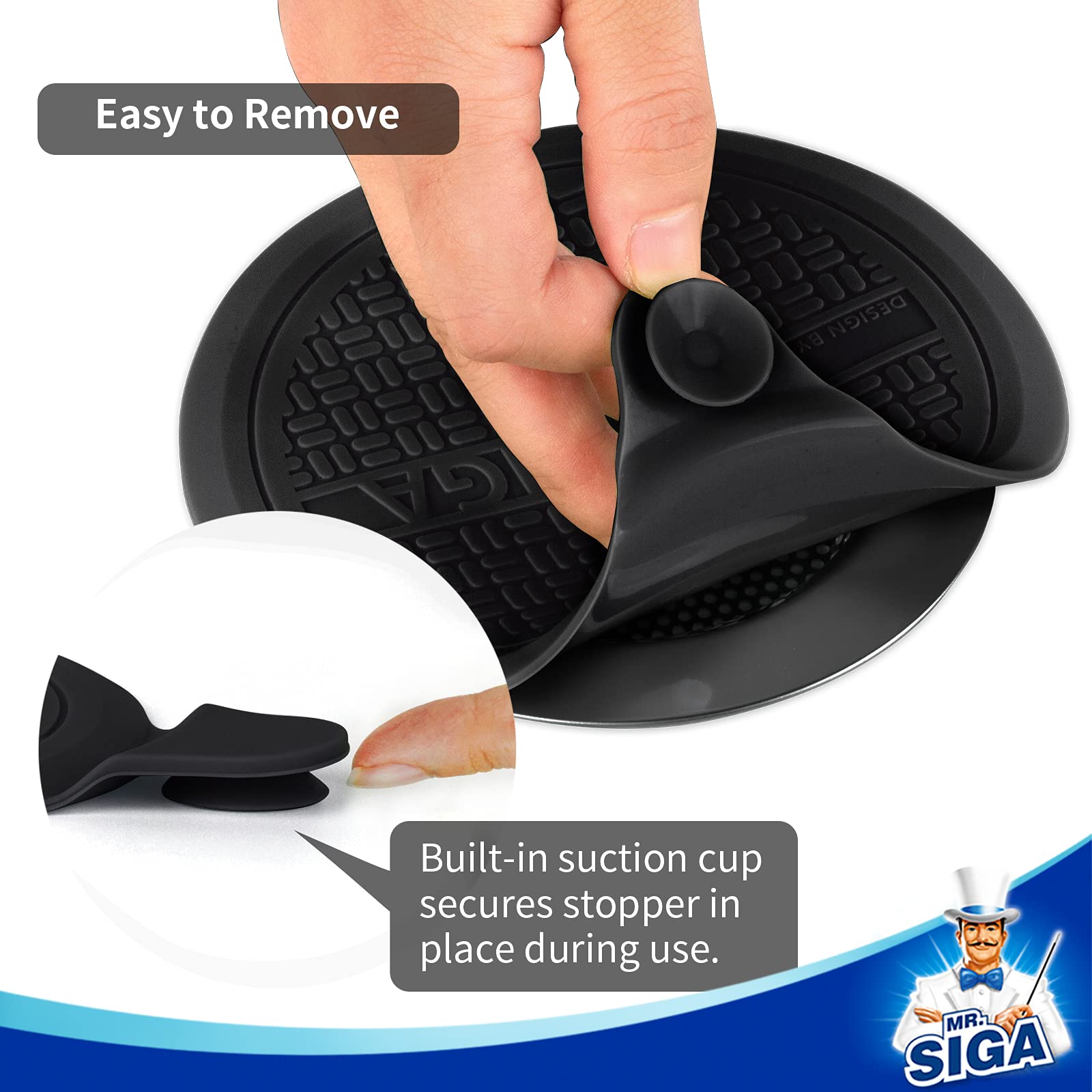 Mrsiga Silicone Bathtub Stopper, Drain Stopper For Shower, Sink, 51 Diameter, Black, 3 Pack