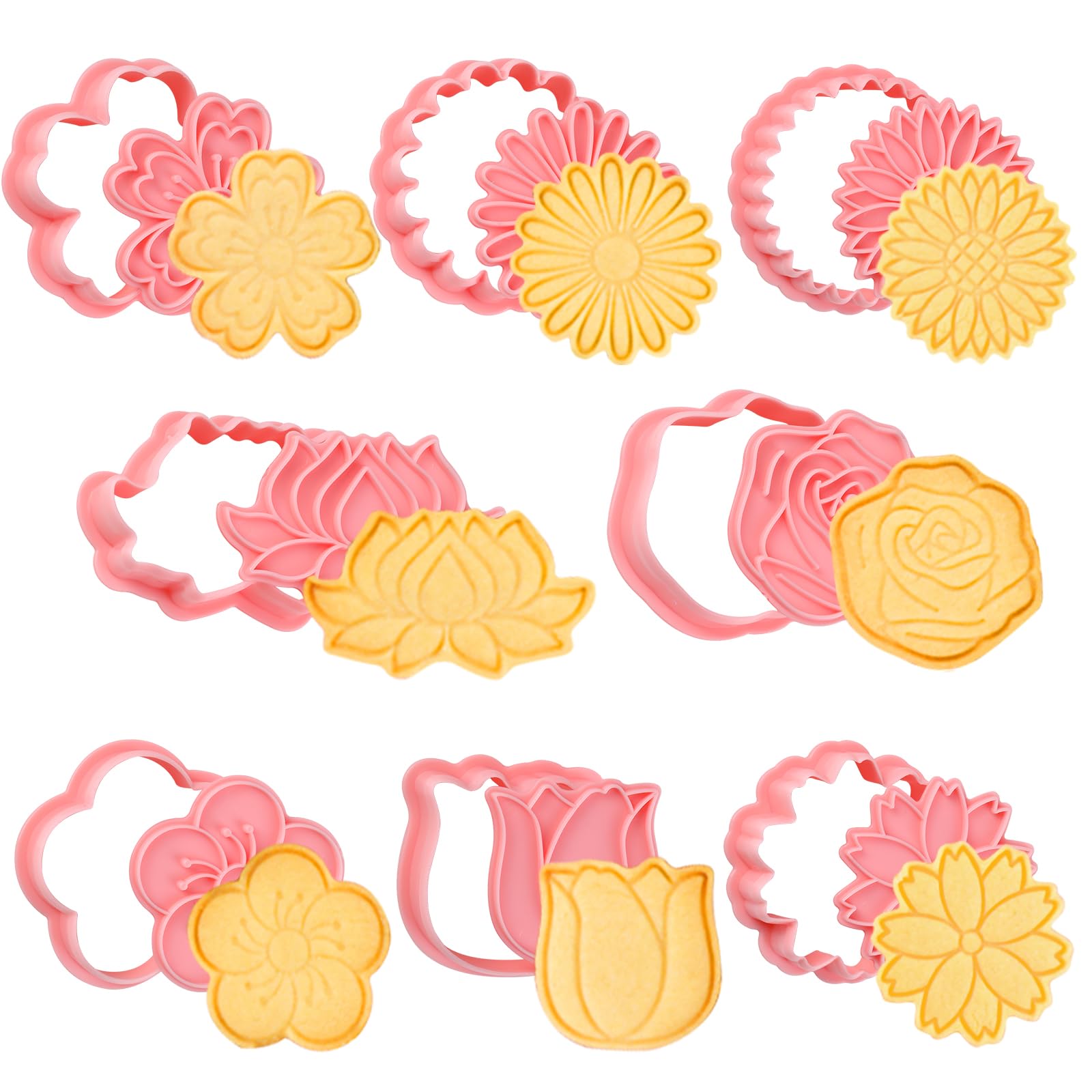 Bigqin 8 Pcs Cookie Cutters Set 3D Cute Cartoon Shapes With Flower Cookie Mold Pink Diy Cartoon Biscuit Baking Mold Tool For Kid