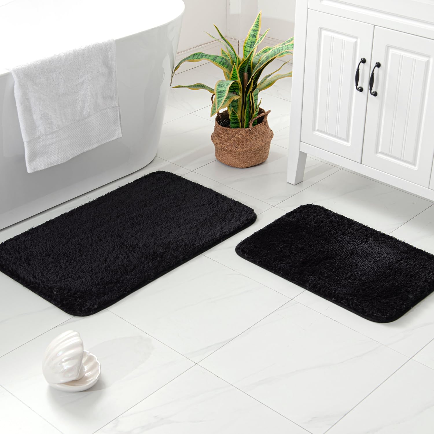 Miulee Microfiber Bathroom Rugs And Mats Sets 2 Pieces Extra Thick Non Slip Bath Mat Absorbent Soft Shaggy Washable Quick Dry Ru