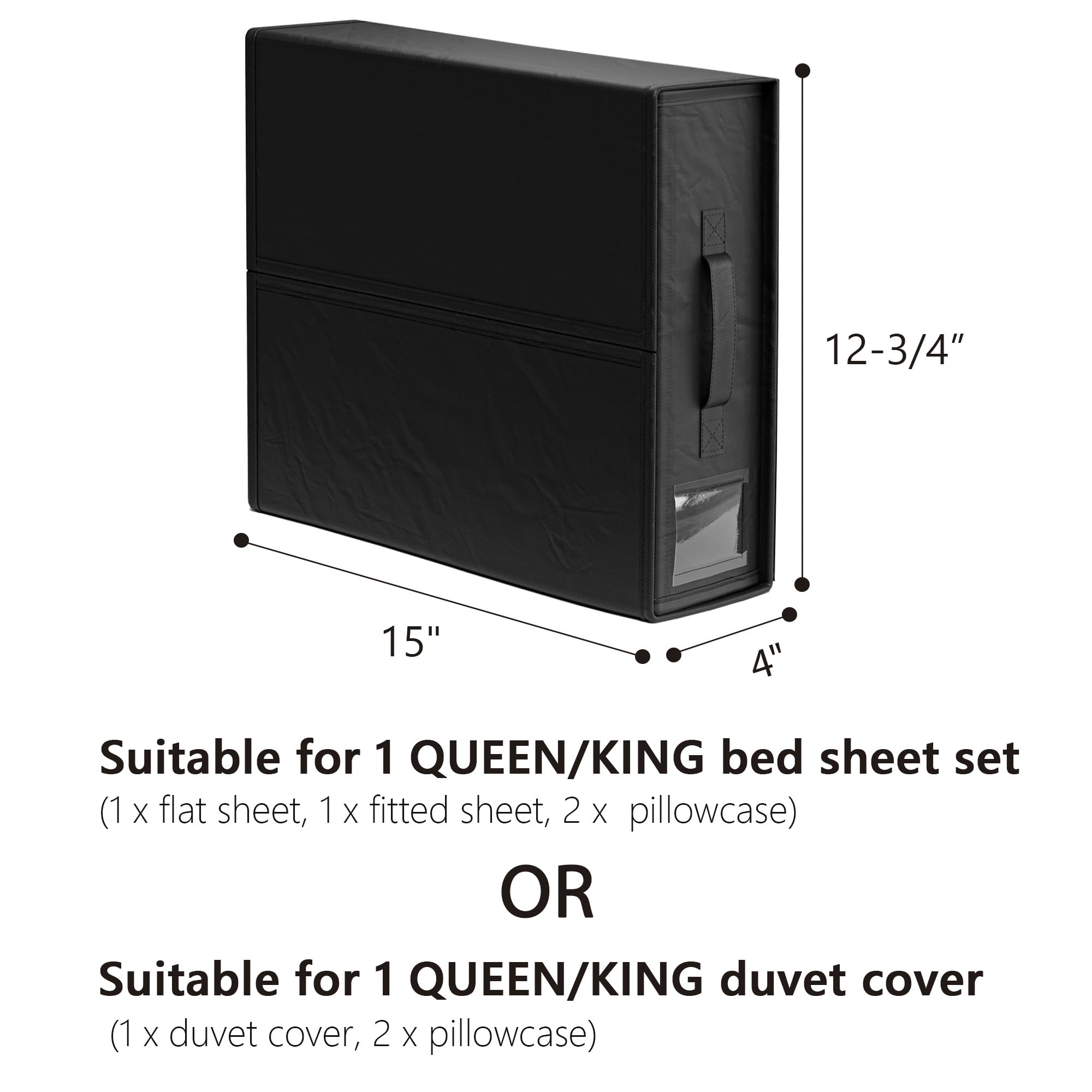 SheetCube 4 Pack Bed Sheet Organizers and Storage, Foldable Bedding Storage Box Container with Window and Label, Linen Closet Or