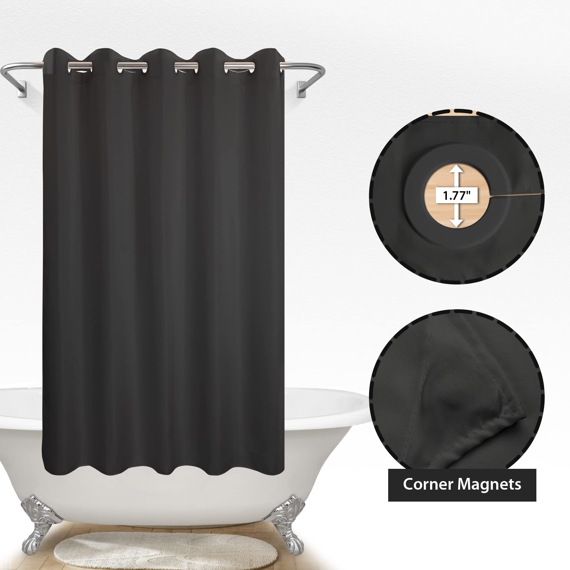 River Dream No Hook Black Shower Curtain Microfiber Waterproof - Soft Fabric Shower Curtain Or Liner Washable, Hotel Cloth Showe