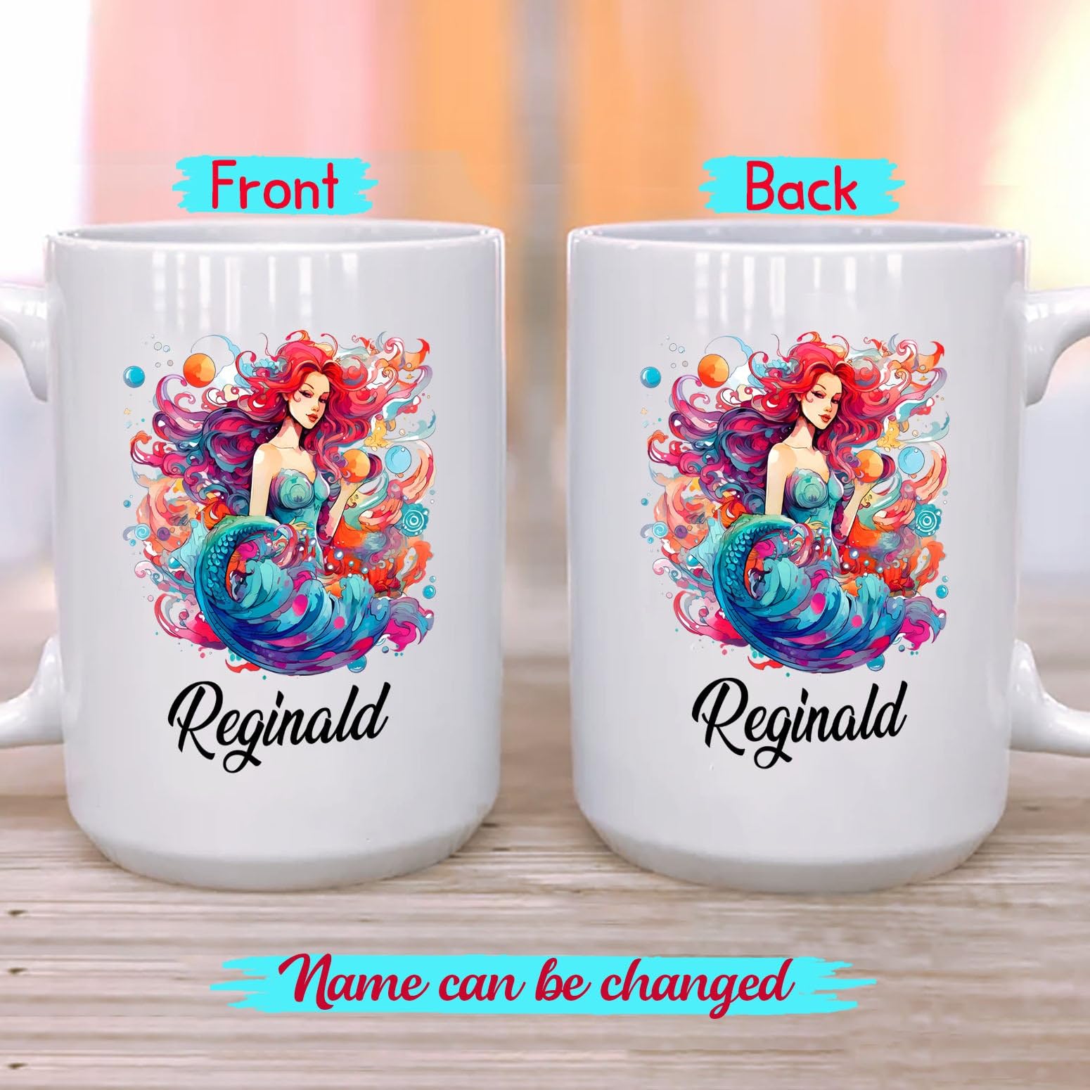 Personalized Name Mermaid Coffee Mug Cup Gift For Girlfriend Women Birthday, Customized Mermaid White Ceramic Mug 11 15 Oz, Uniq