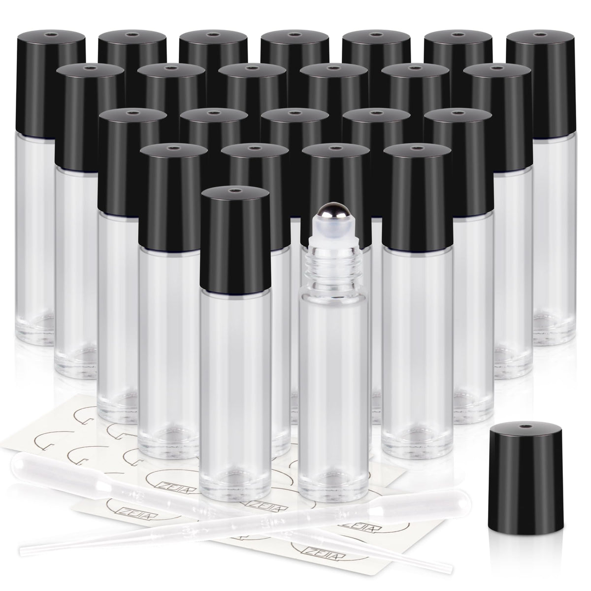 Zejia 10Ml Roller Bottles For Essential Oils, 24 Pack Clear Roll On Bottles, Thick Glass Roller Bottles For Oils, With Stainless