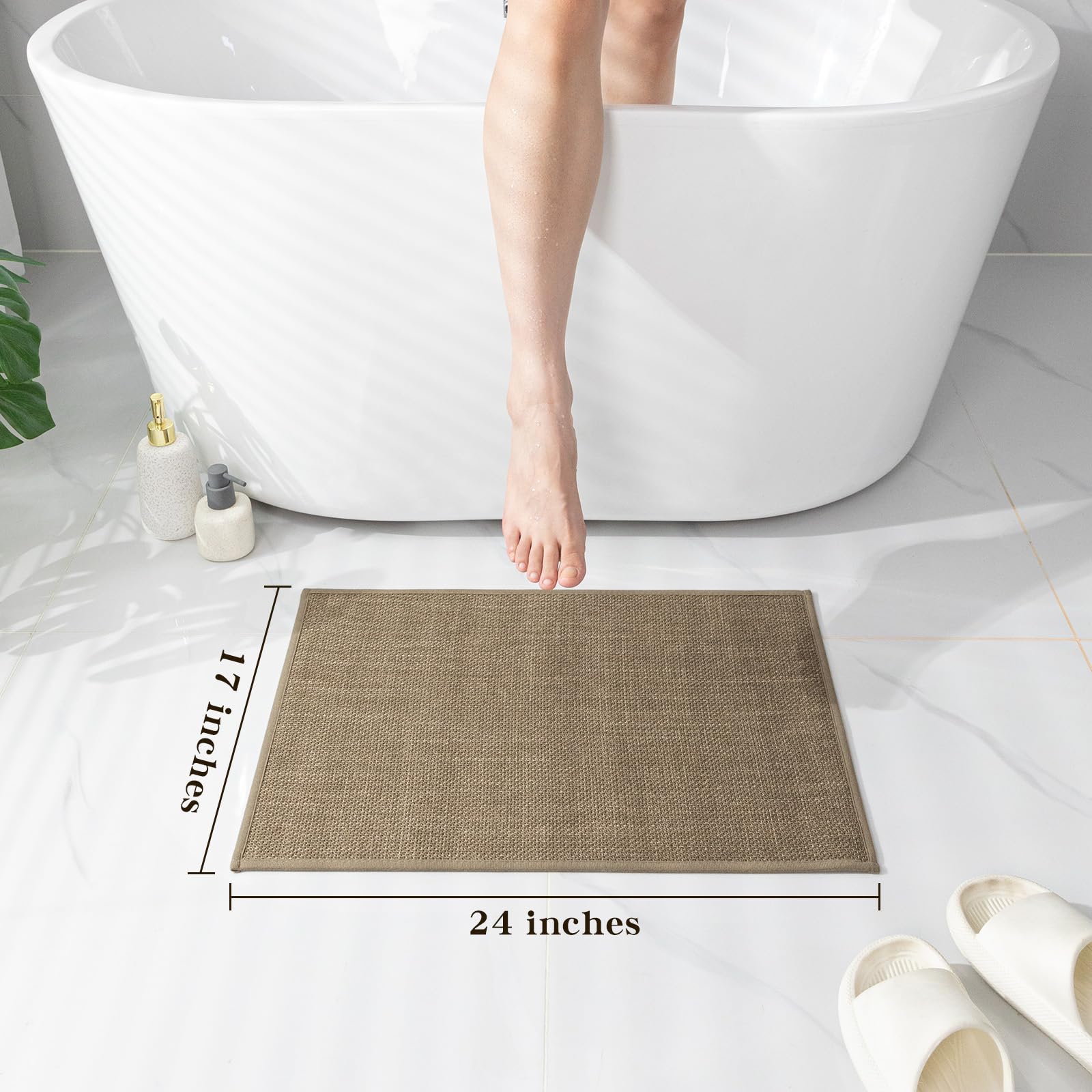 Chakme Bathroom Rugs Mat 24X17, Ultra Thin Non Slip Bath Mat Small Quick Dry Absorbent Bath Mat For Bathroom Floor, (Dark Beige,