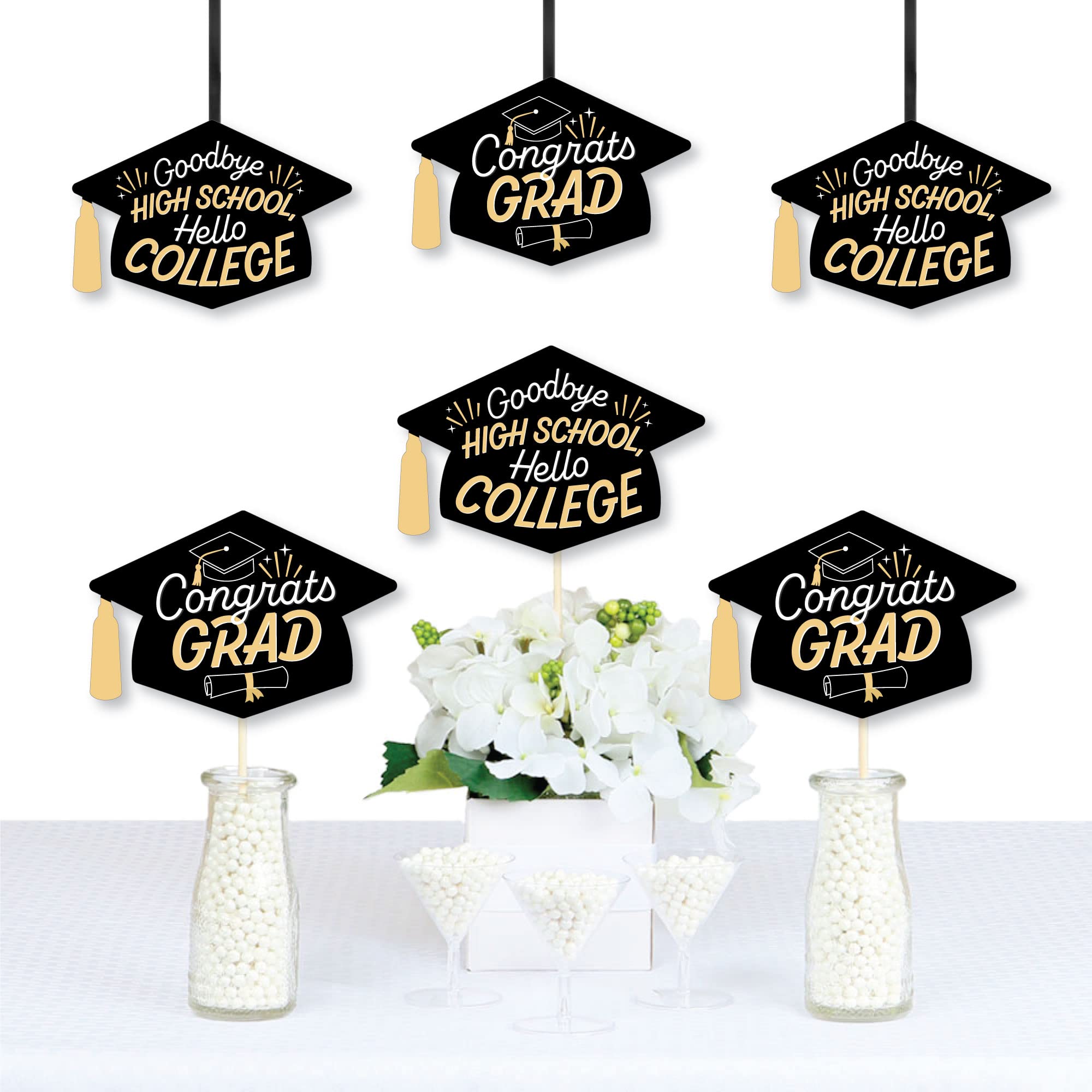 Big Dot Of Happiness Hello College Graduation - Grad Cap Decorations Diy Party Essentials - Set Of 20