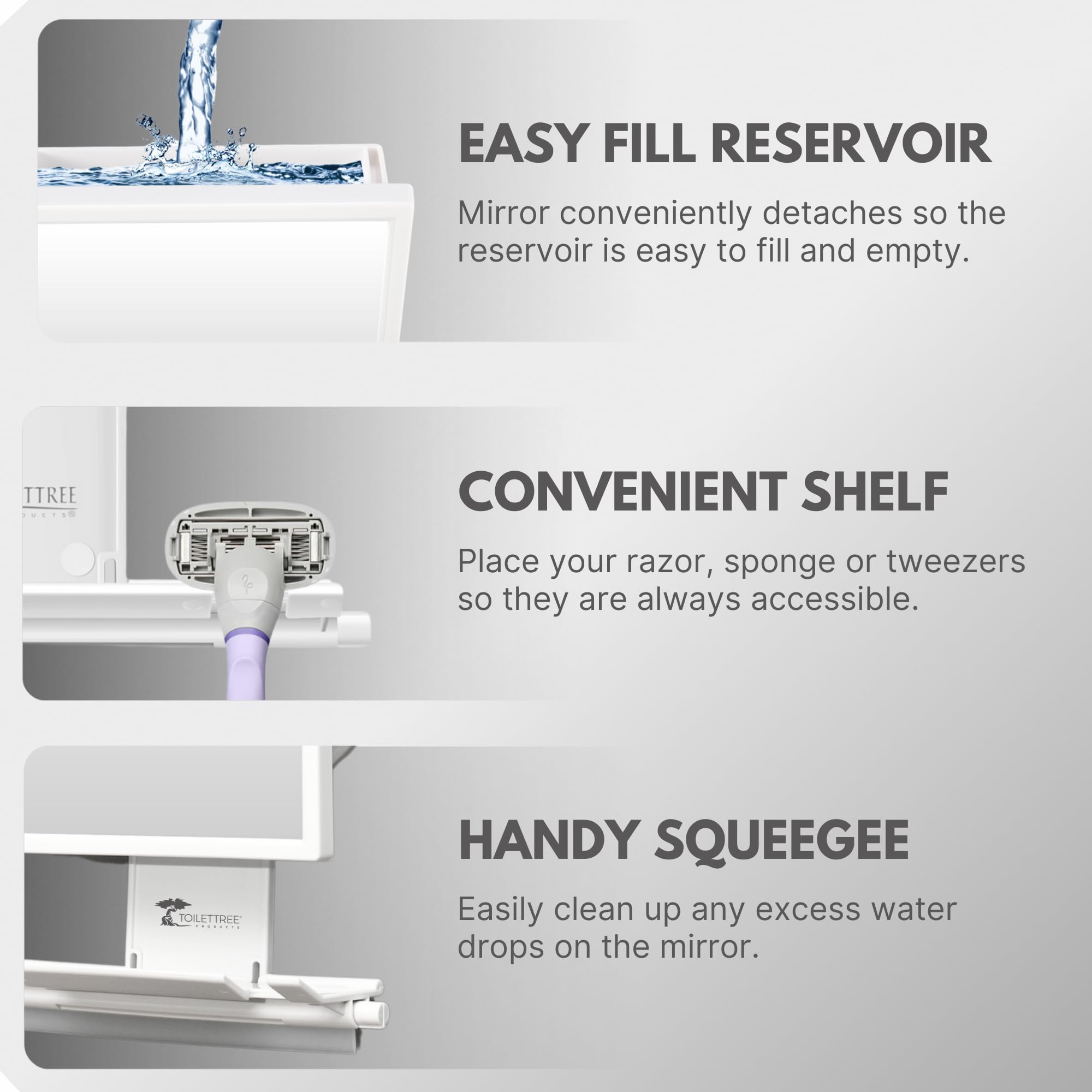 Toilettree Products Fogless Shower Mirror For Shaving & Makeup - Adjustable - Anti-Fog Mirror With Squeegee
