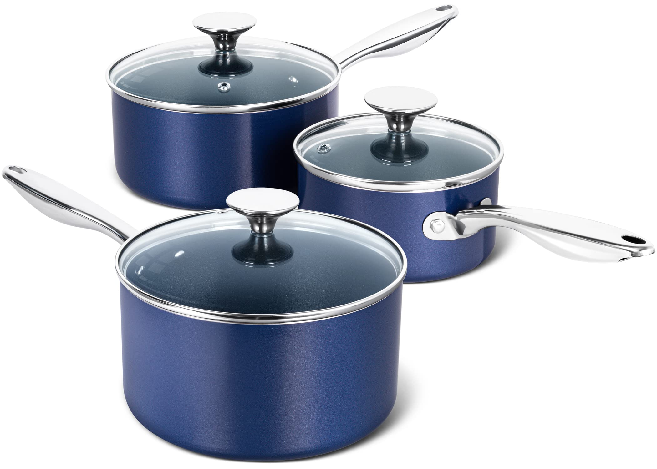 MICHELANGELO Sauce Pan Sets, Ceramic Saucepans with Lids, 1Qt & 2Qt & 3Qt Sauce Pans with Lid, Nonstick Saucepan Set, Small Pot 