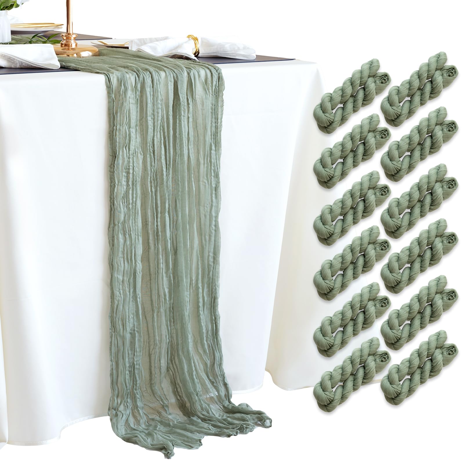 12 Pack Cheesecloth Table Runner 10Ft Boho Rustic Gauze Cheese Cloth Table Runner For Wedding Party Bridal Baby Shower Birthday