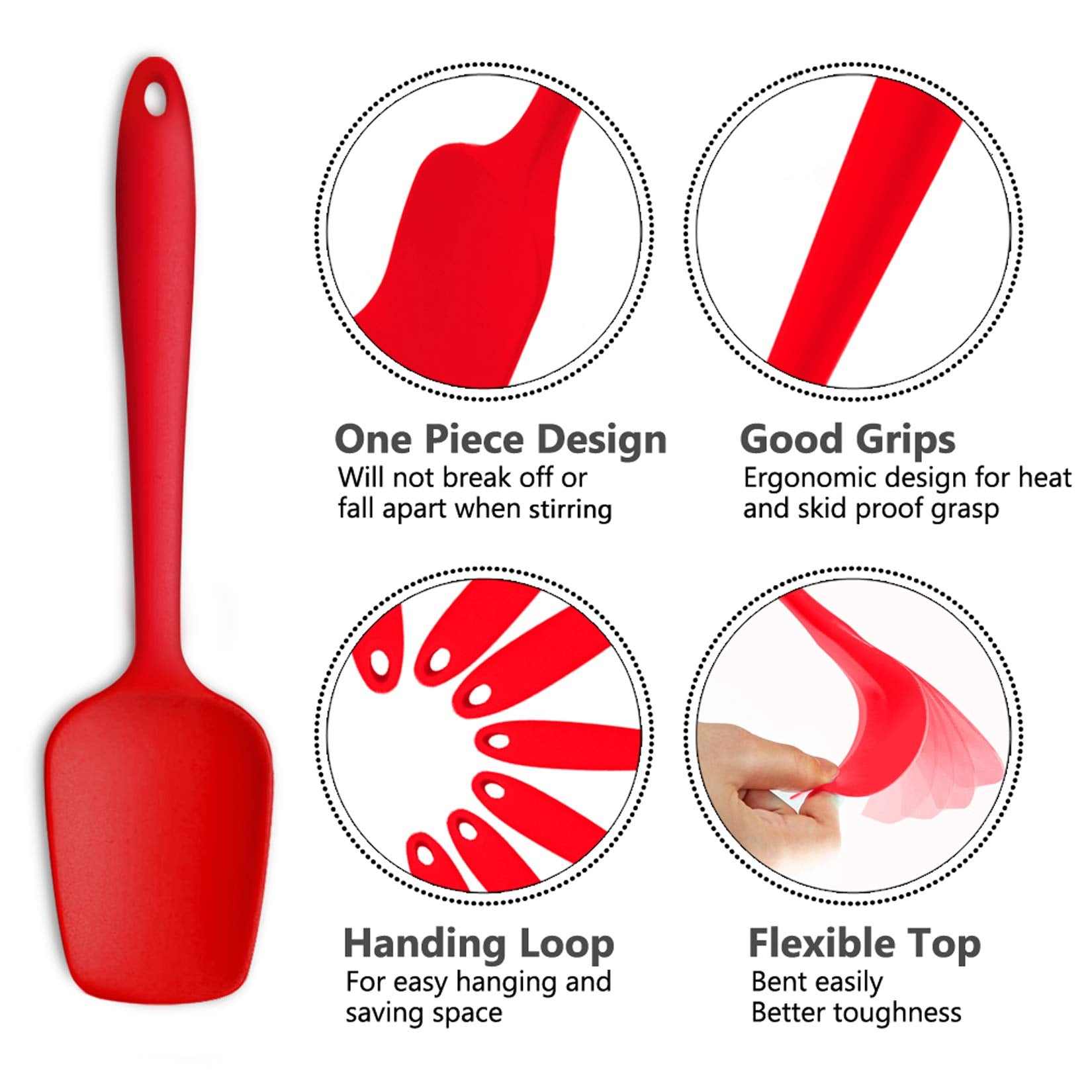 Silicone Spatula Set, P&P Chef 7 Pcs Red Heat-Resistant Rubber Spatulas Baking Utensils For Non-Stick Cookware Baking Decorating