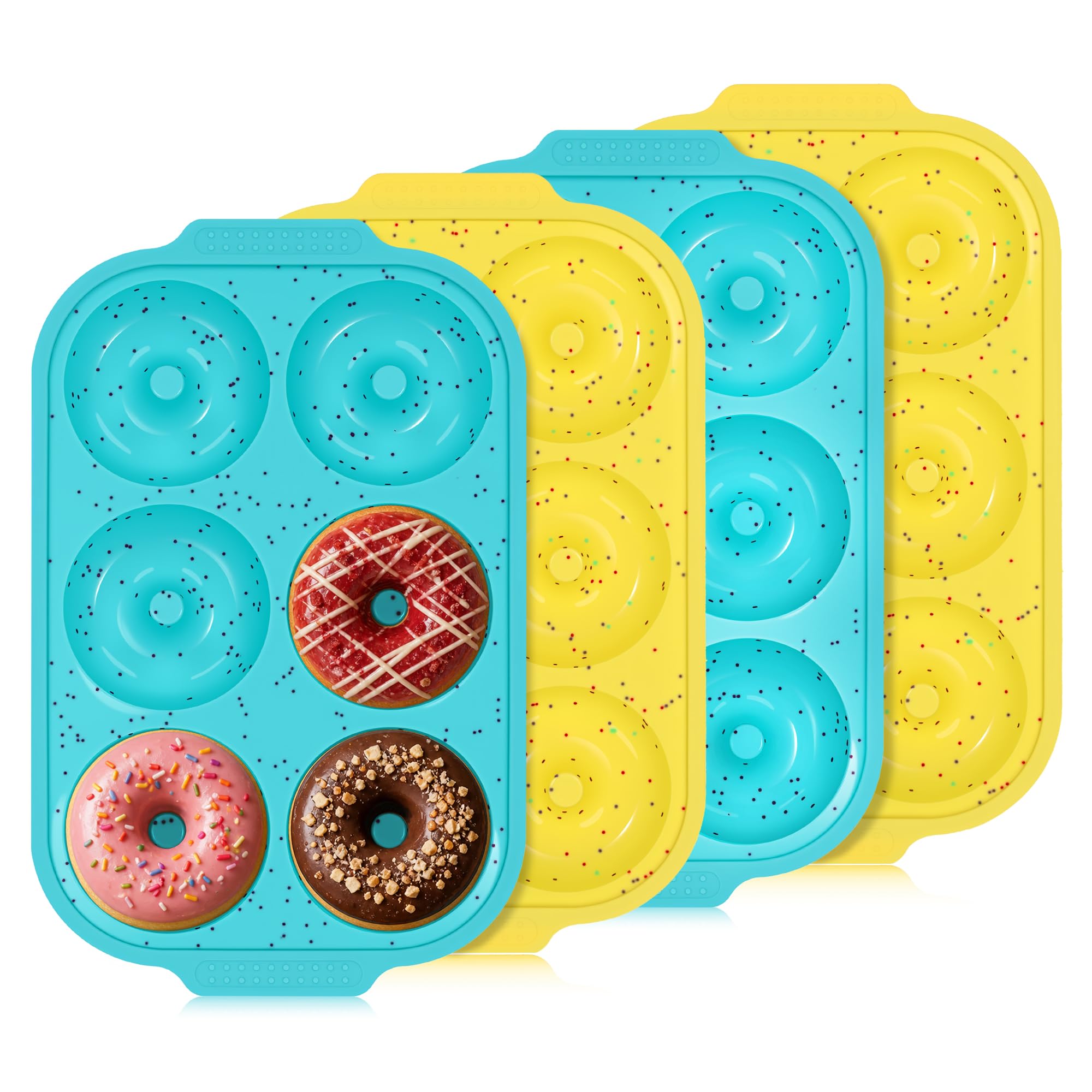 CAKETIME Silicone Donut Pan with Metal Frame for Baking(4 Pcs)