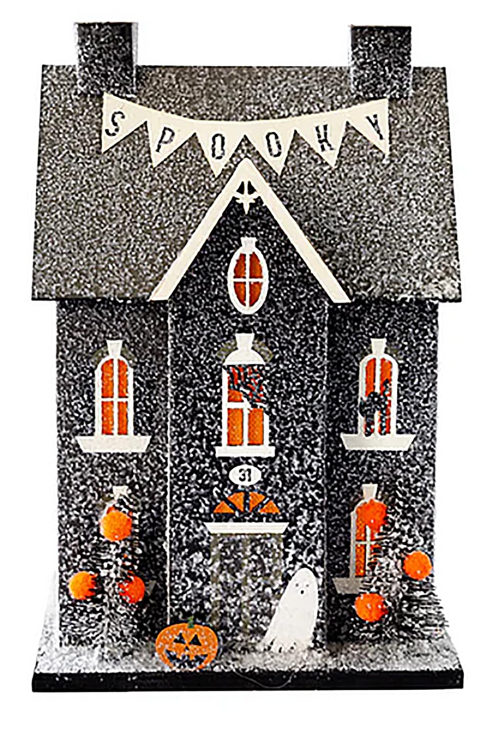 My Mind s Eye Halloween Haunted House Village Houses, Centerpieces Light Up Decor, Cardboard, 3-D, 5 x 5 x 8 Tall