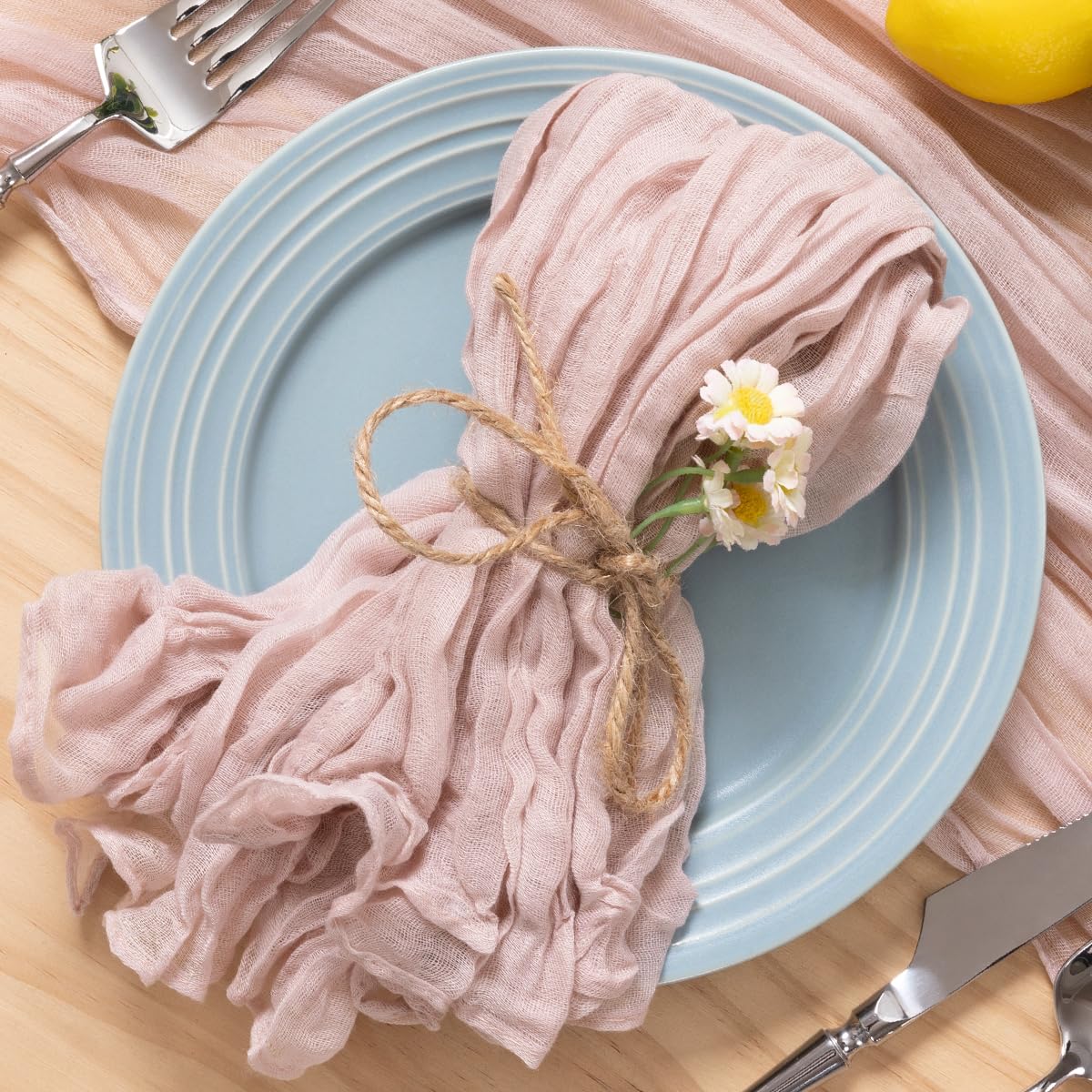 Mlmc Rustic Cheesecloth Napkins Set Of 10 Dusty Pink Gauze Cheese Cloth Napkins 21''X21'' Wrinkled Table Napkins In Bulk For Spr