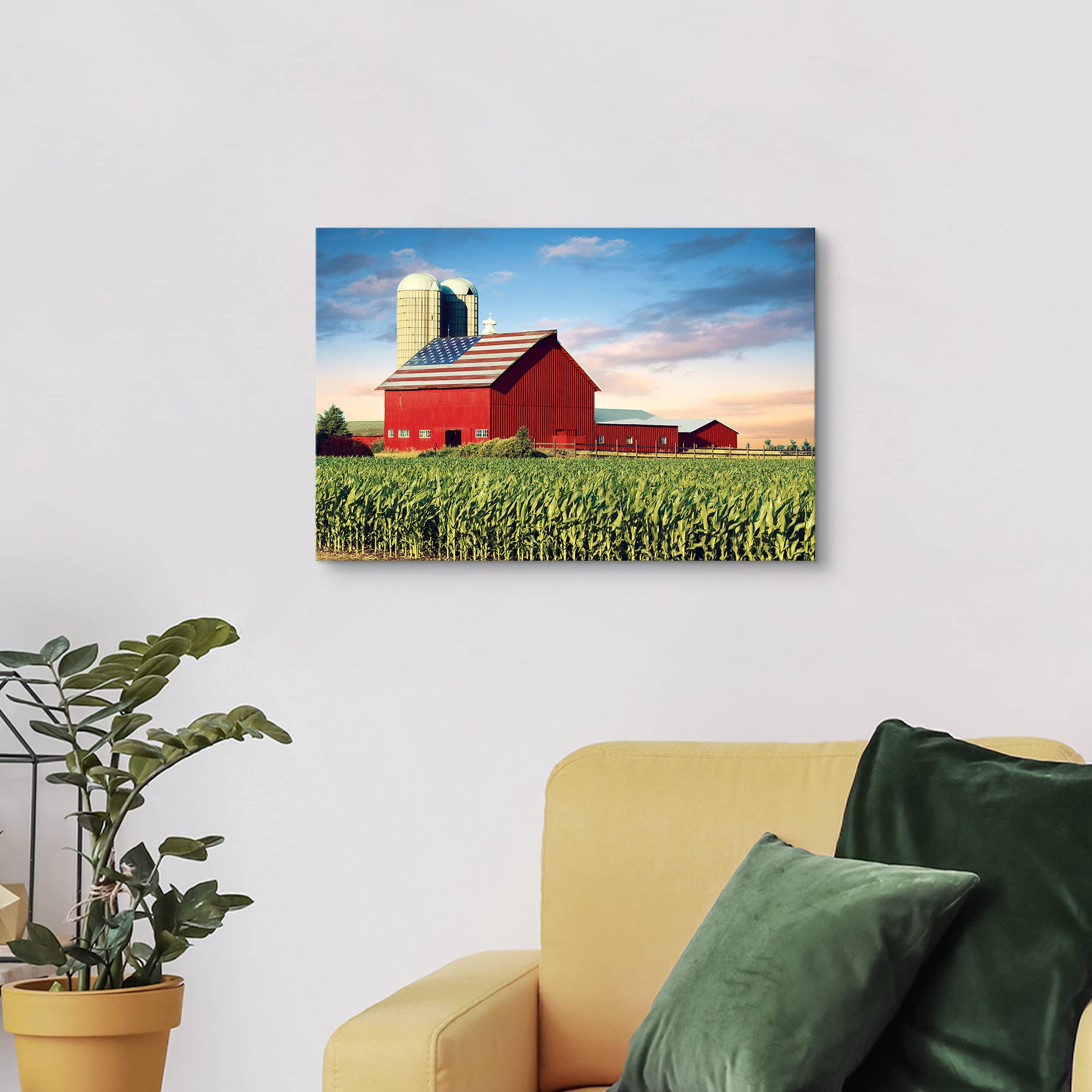 Sd Soft Dance Farm Canvas Wall Art Decor: Farmhouse Scenic Artwork Rustic Barn Landscape Sunrise Painting Pictures For Living Ro