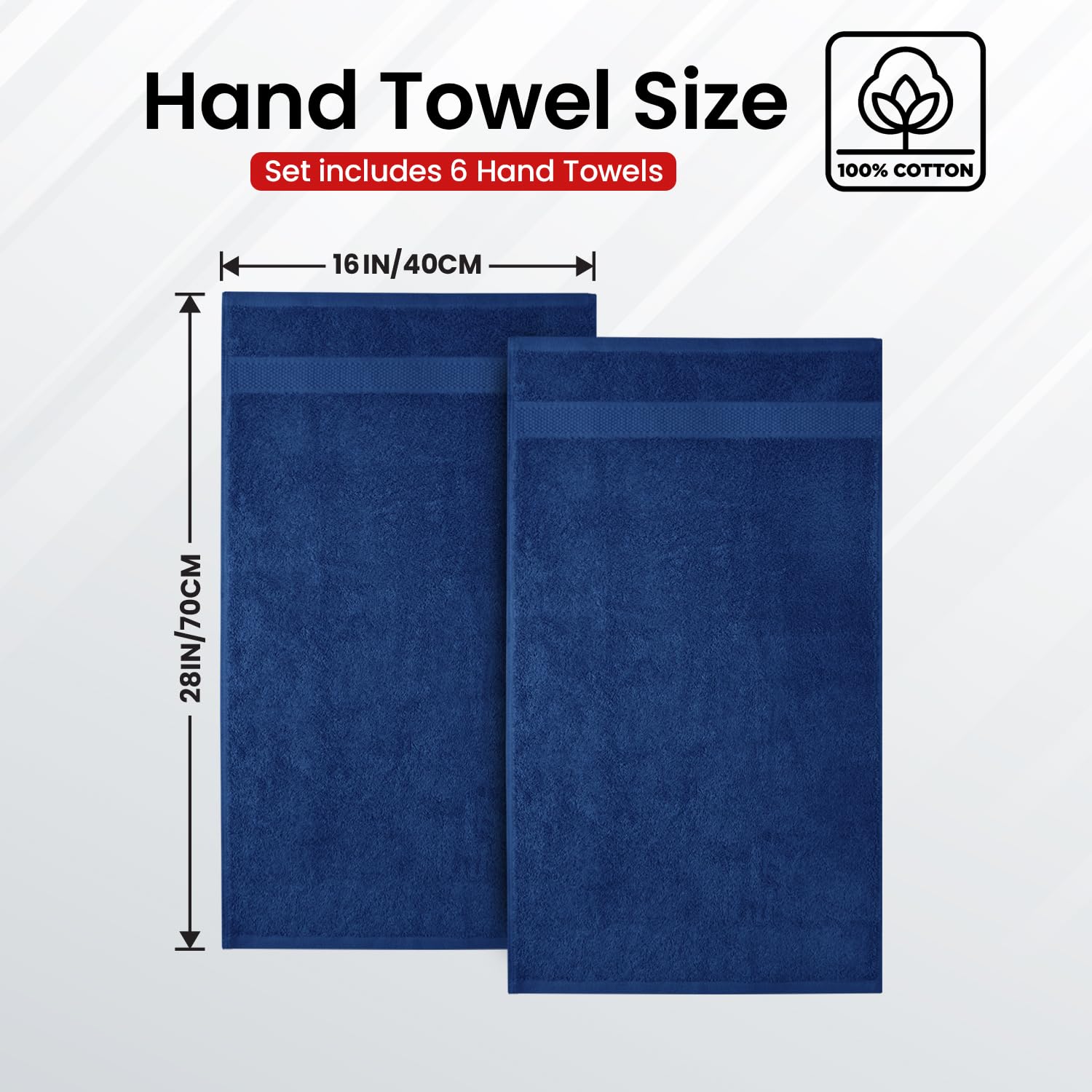 Infinitee Xclusives 100% Cotton Hand Towels For Bathroom - Ultra-Soft & Highly Absorbent, 6-Pack, Gym, Spa & Hotel |Tranquil Nav