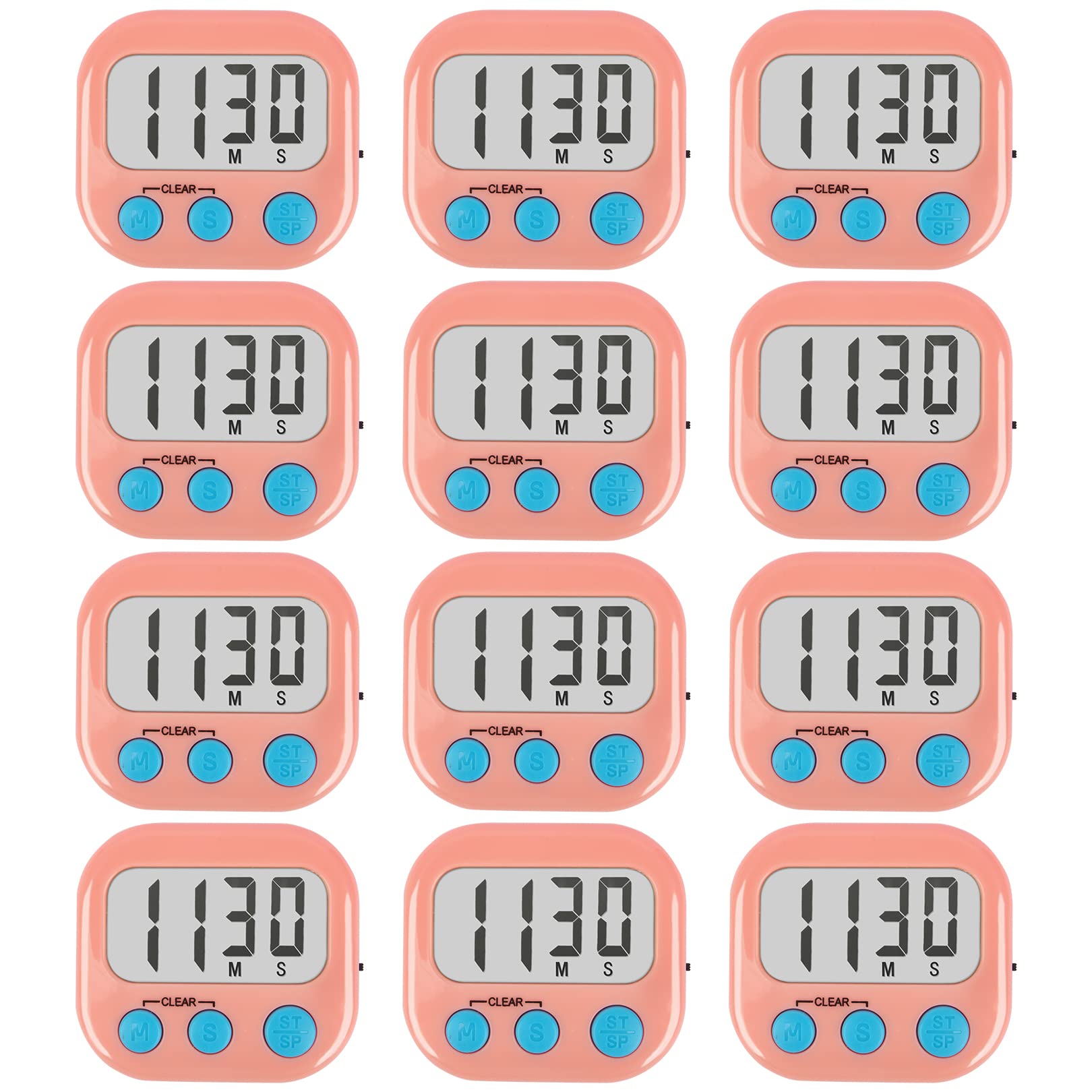 12 Pack Digital Kitchen Timers for Cooking Magnetic Timer for Cooking Loud Alarm Pink