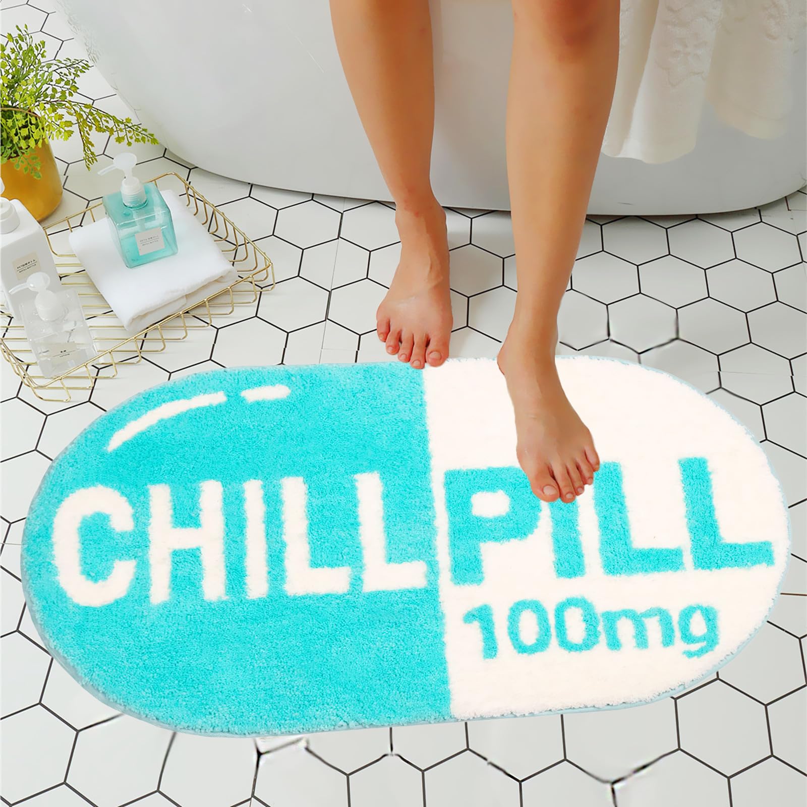 Levinis Cute Funny Chill Pill Bath Mat Kids Bedroom Bathroom D  Cor Rug Non Slip Washable Bathroom Rugs For Shower, Tub, Bedroom
