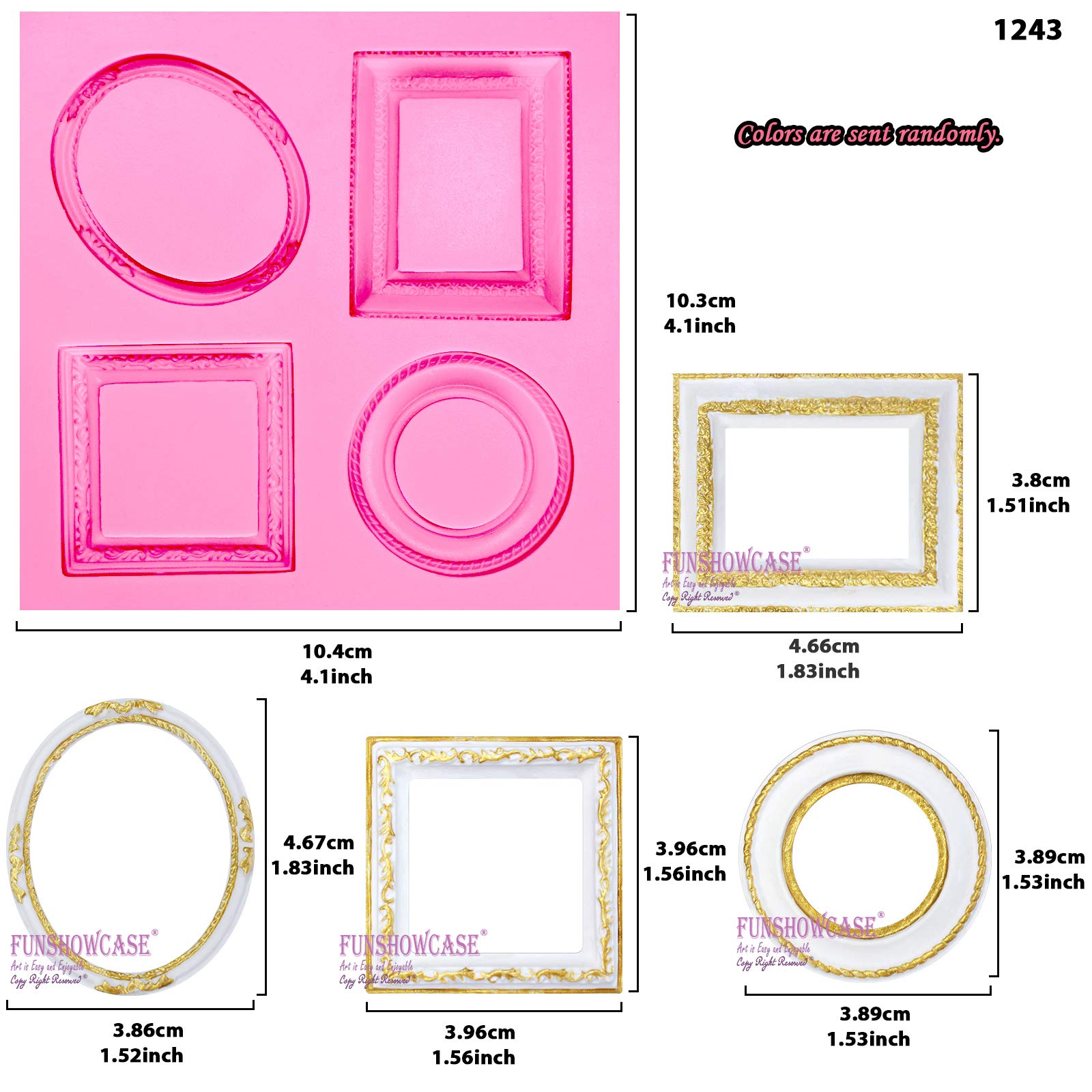 Large Mirror Frame Candy Silicone Mold 2Inch Medium, 3 In Set For Sugarcraft, Cake Decoration, Cupcake Topper, Chocolate, Fondan
