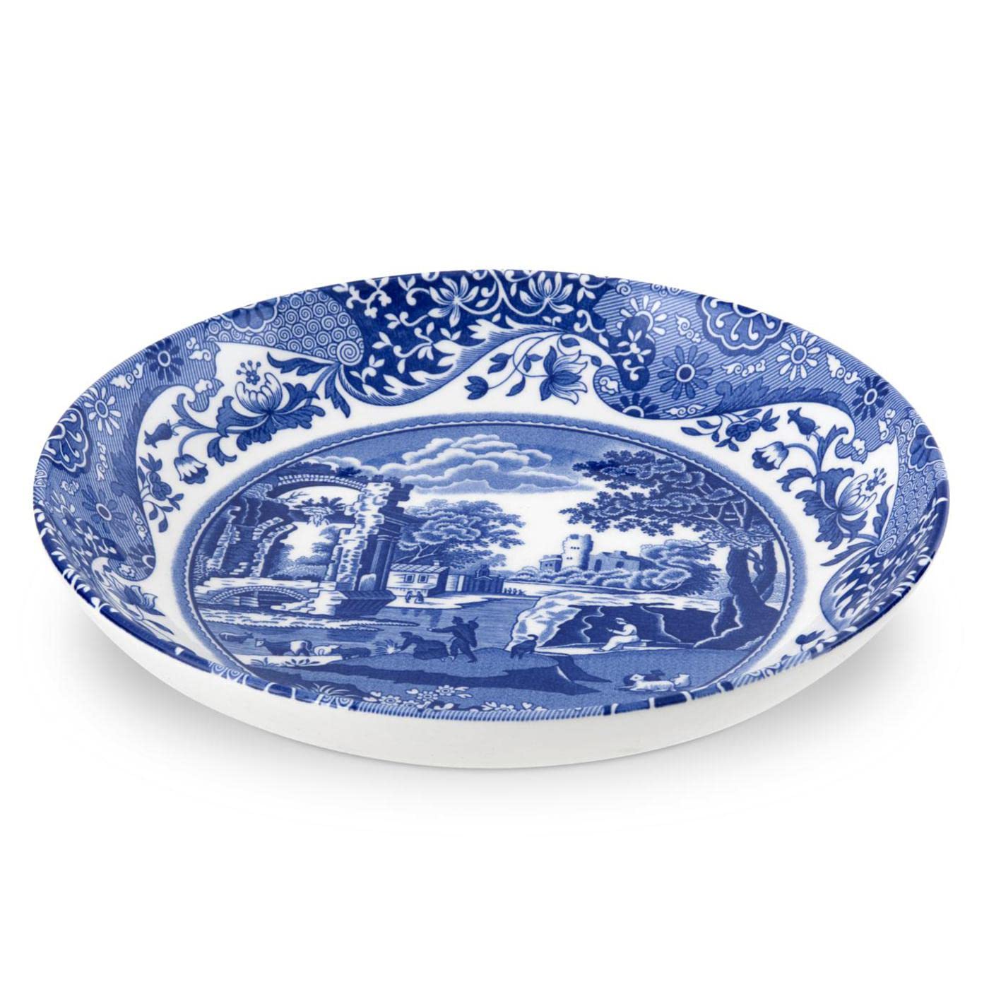 Spode Blue Italian Pasta Bowls | Set Of 4 | 9-Inch | Salad, Pasta, And Soup Serving Bowls | Round, Wide, And Shallow Bowl | Micr