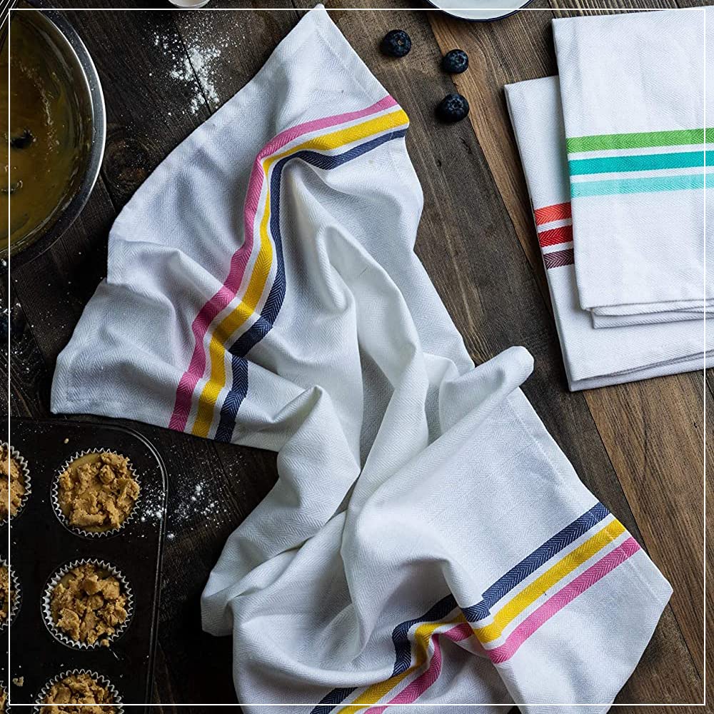 Candy Cottons Set of 12 Kitchen Dish Towels  100% Cotton Kitchen Towels  with Hanging Loop  Dishcloth Sets for Washing & Drying Dishes  Tea Towels & Hand Towels 18x28  Multi