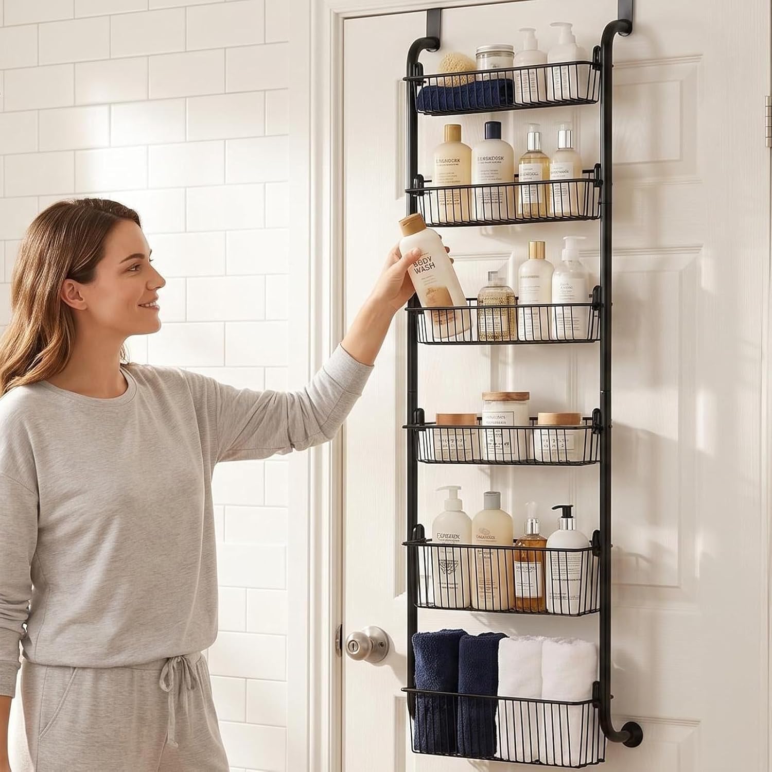 PureBox Over Door Storage Rack 6tier heavy duty Deep Baskets SuctionCups