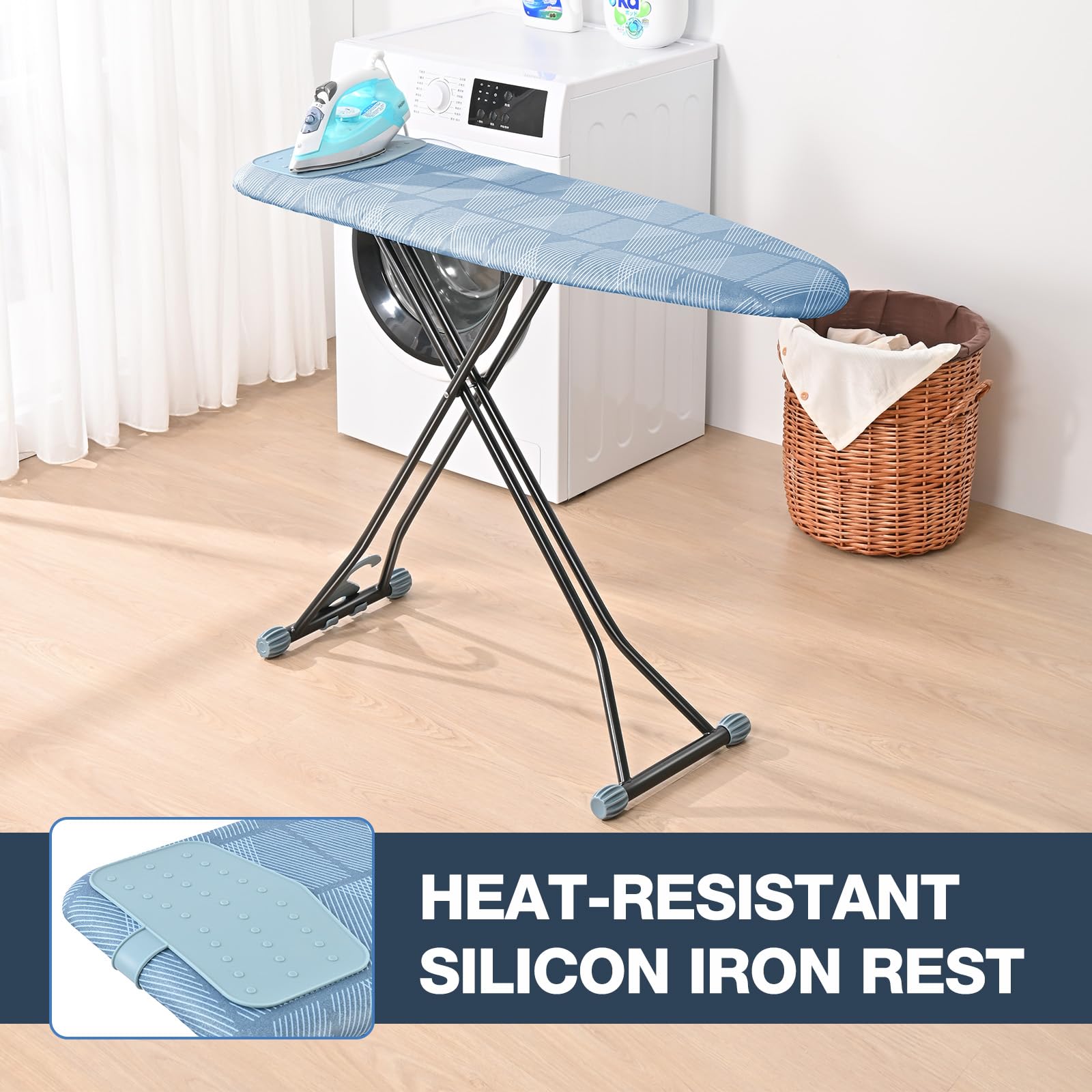 Apexchaser Ironing Board, Iron Board With Silicon Iron Rest, Extra Thick Heat Resistant Cover, Height Adjustable, Wall Mount & C