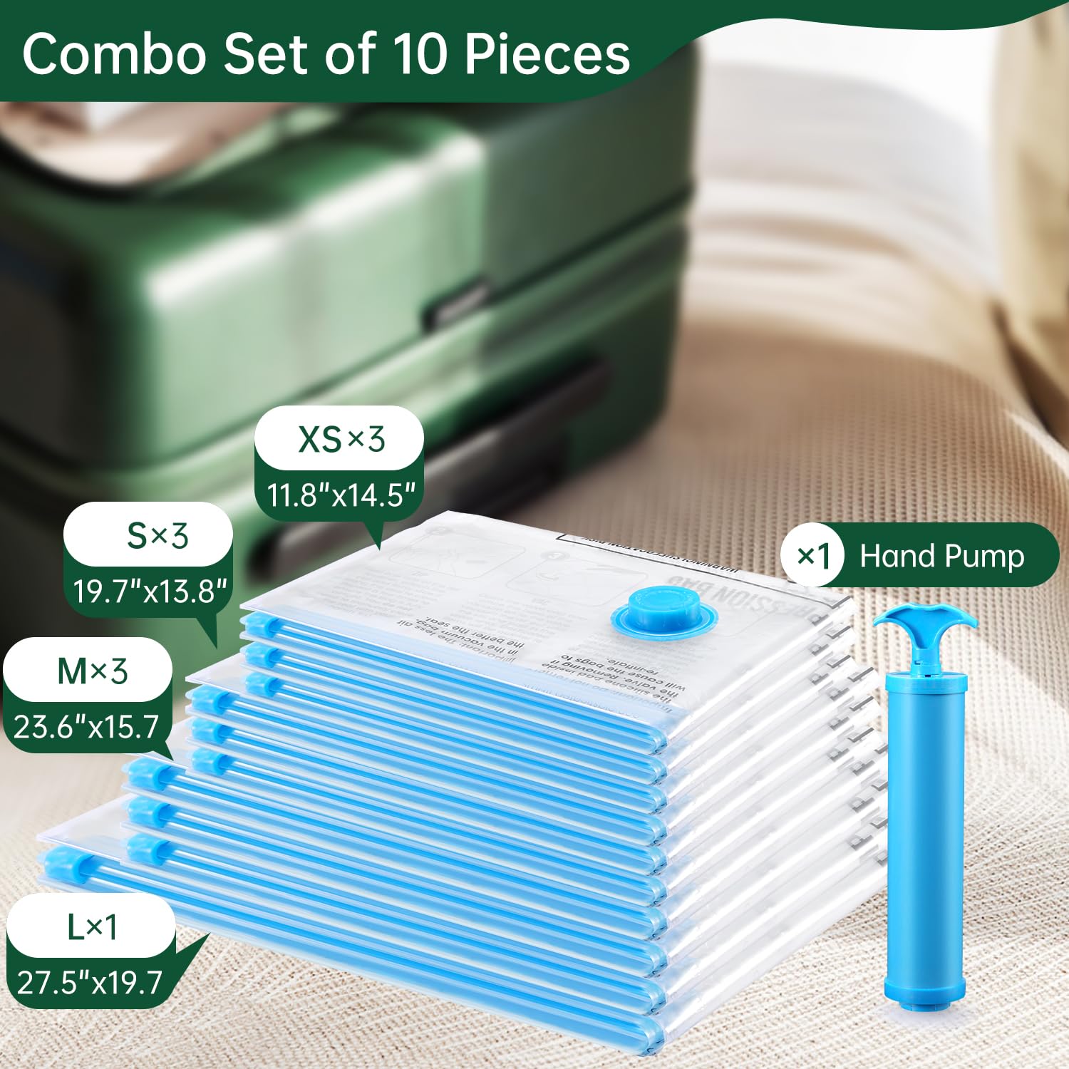 Brodi Travel Vacuum Bags With Pump - Compression Bags For Travel,Vacuum Storage Bags For Space Saver & Travel Essentials,Vacuum