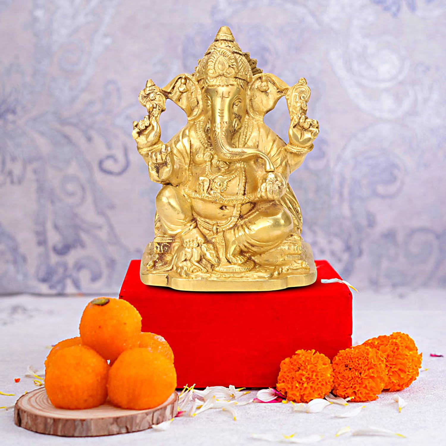 Apko Lord Ganesha Brass Idol Statue For Pooja Home Dcor Gifts, God Ganesh Sculpture Diwali Decoration Items 6 Inches