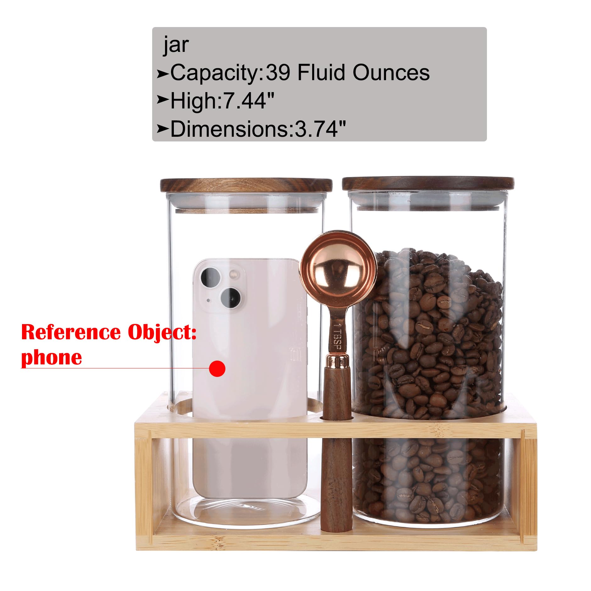 Kkc Home Accents Coffee Beans Storage Canisters With Airtight Lids,Glass Storage Jars For Grinder Coffee,Loose Tea,Matcha,Nuts