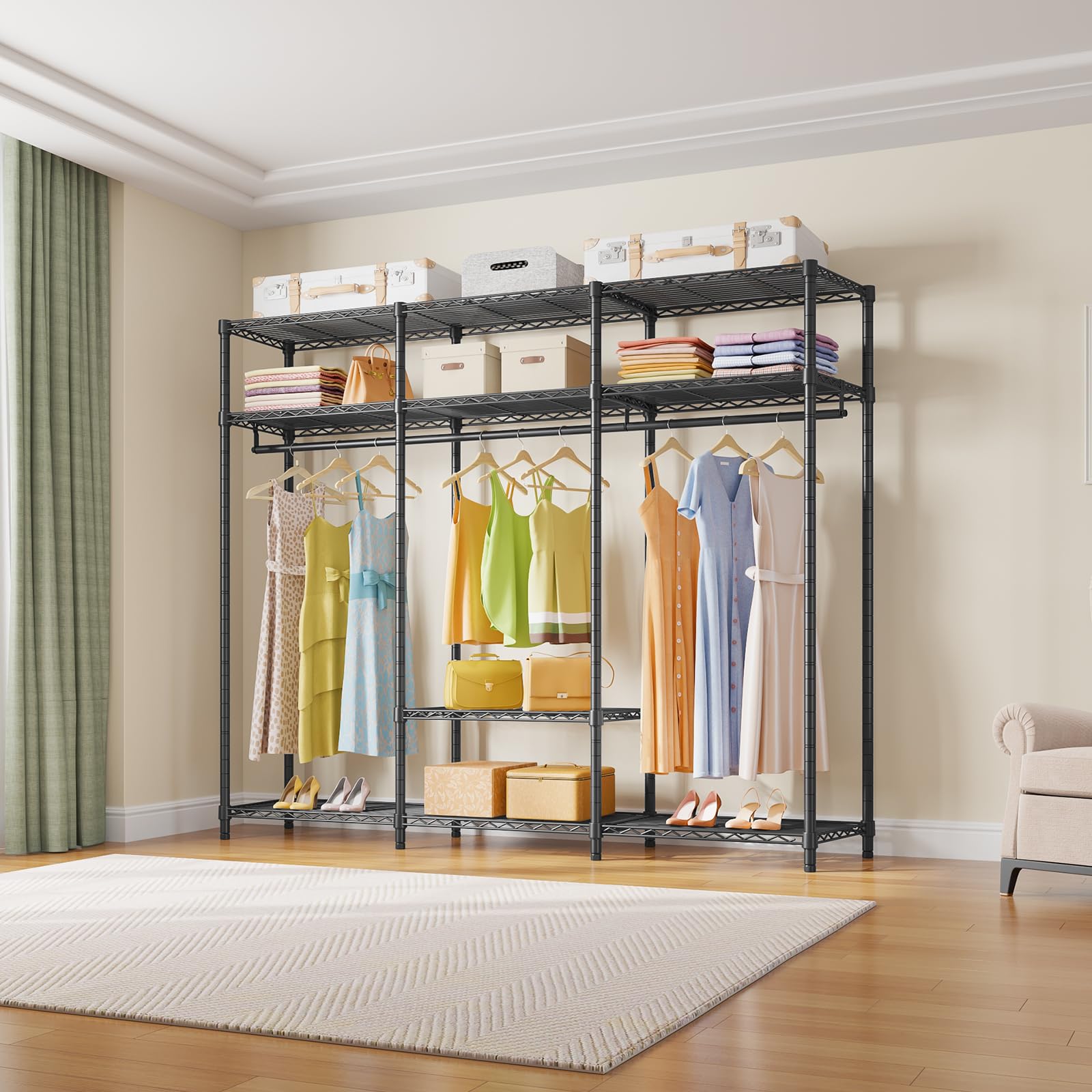 Vipek V30 Garment Rack, Heavy Duty Clothes Rack With 7 Adjustable Shelves & 2 Hang Rods, Portable Closet System, Metal Closet Ra