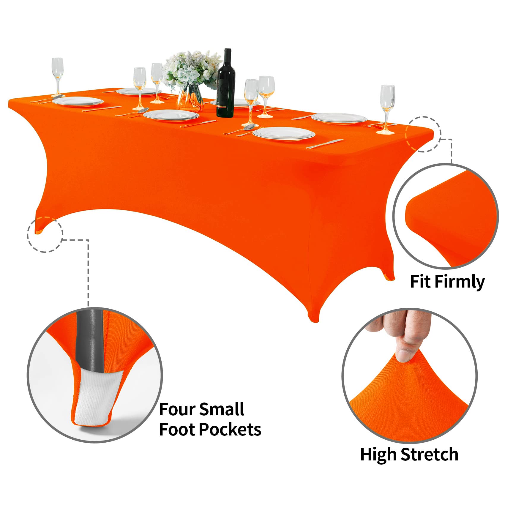 Hezuzo Spandex Table Cover For 8Ft Table Universal Fitted Stretch Tablecloth For Party, Banquet, Wedding And Events-Neon Orange