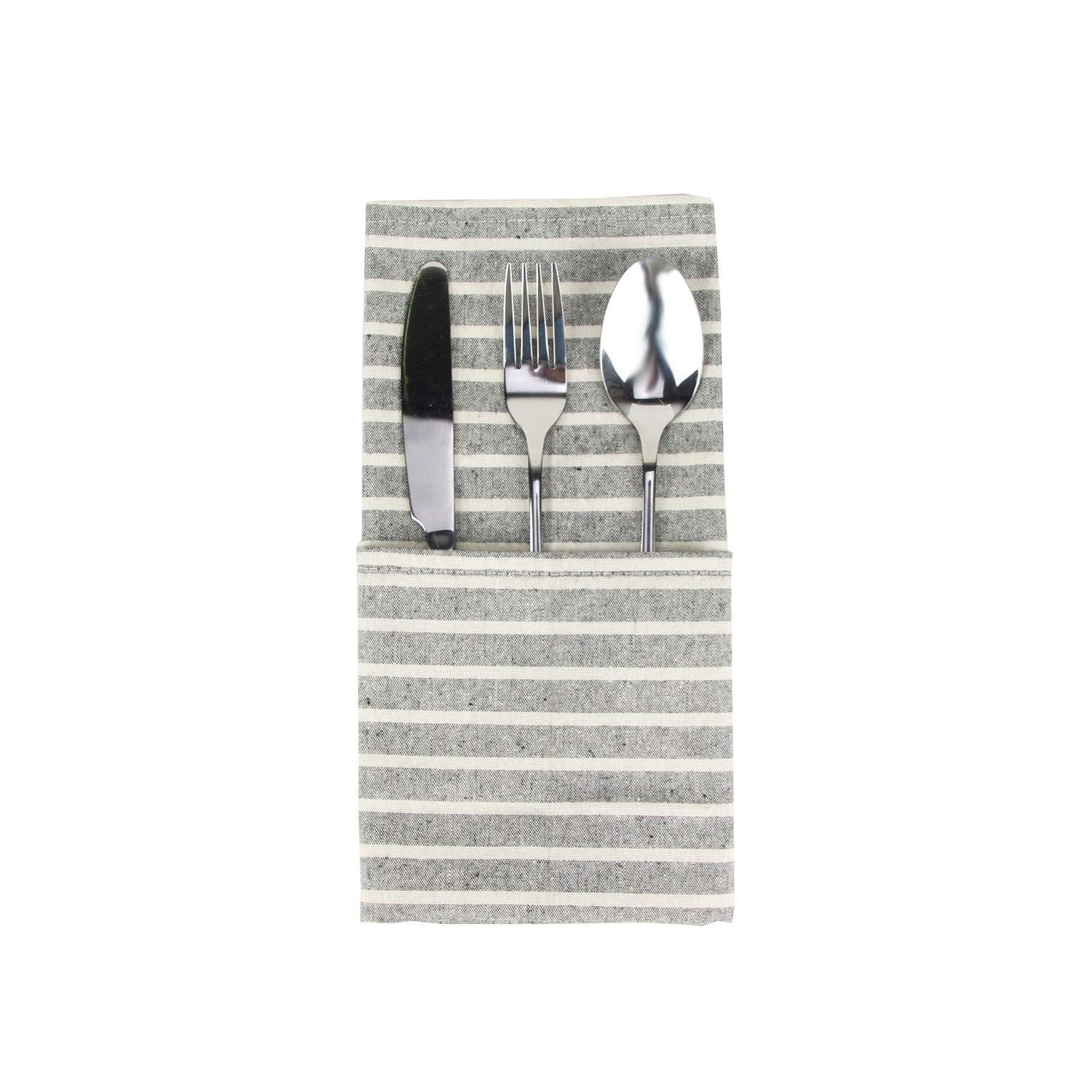 Infei Broad Striped Cotton Blended Dinner Cloth Napkins - Set Of 12 (17 X 17 Inches) - For Events & Home Use (Black)