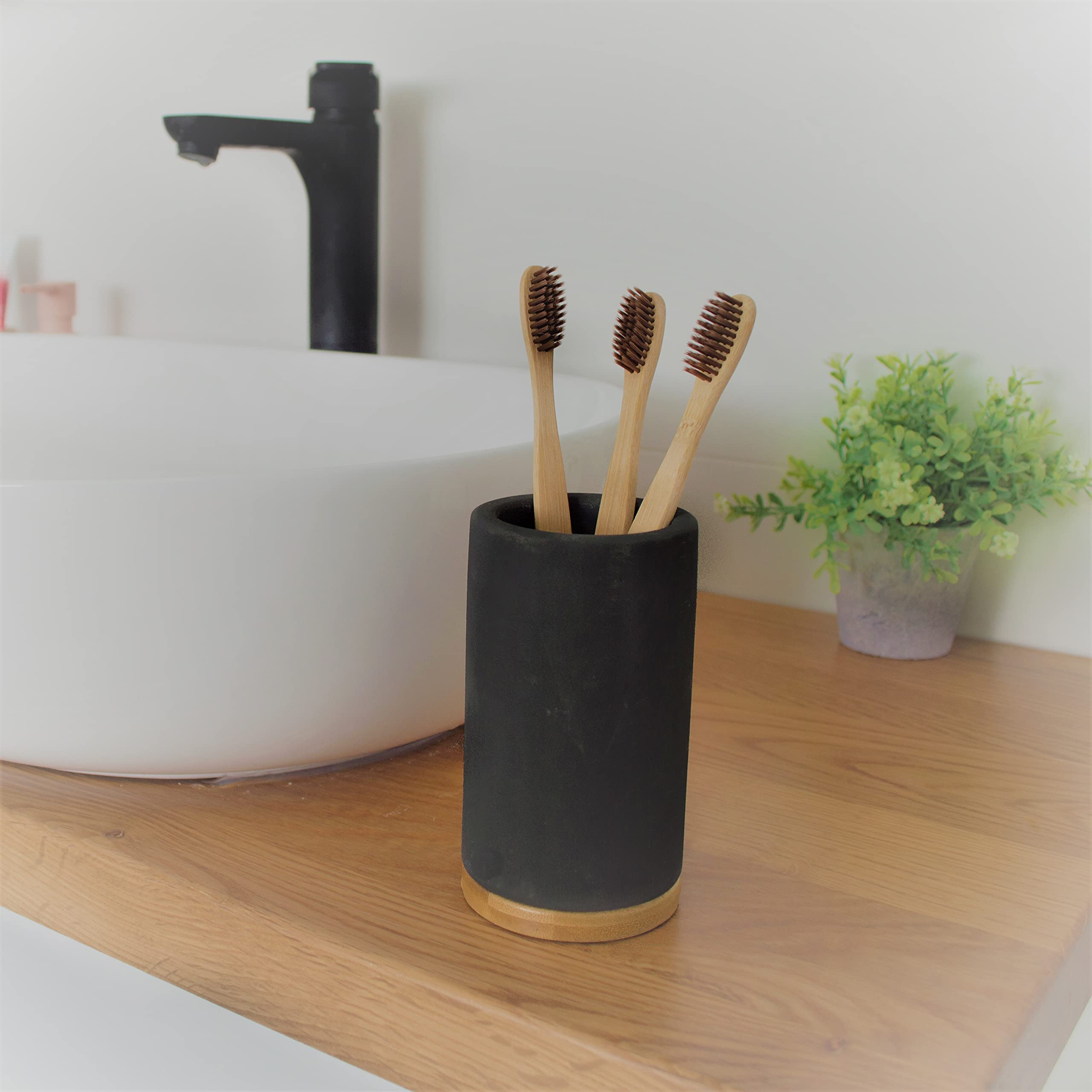 Matani Bamboo Toothbrush Holder Diatomite Tooth Brush Organizer - Storage Stand For Small Bathroom & Counter - Removable Base &