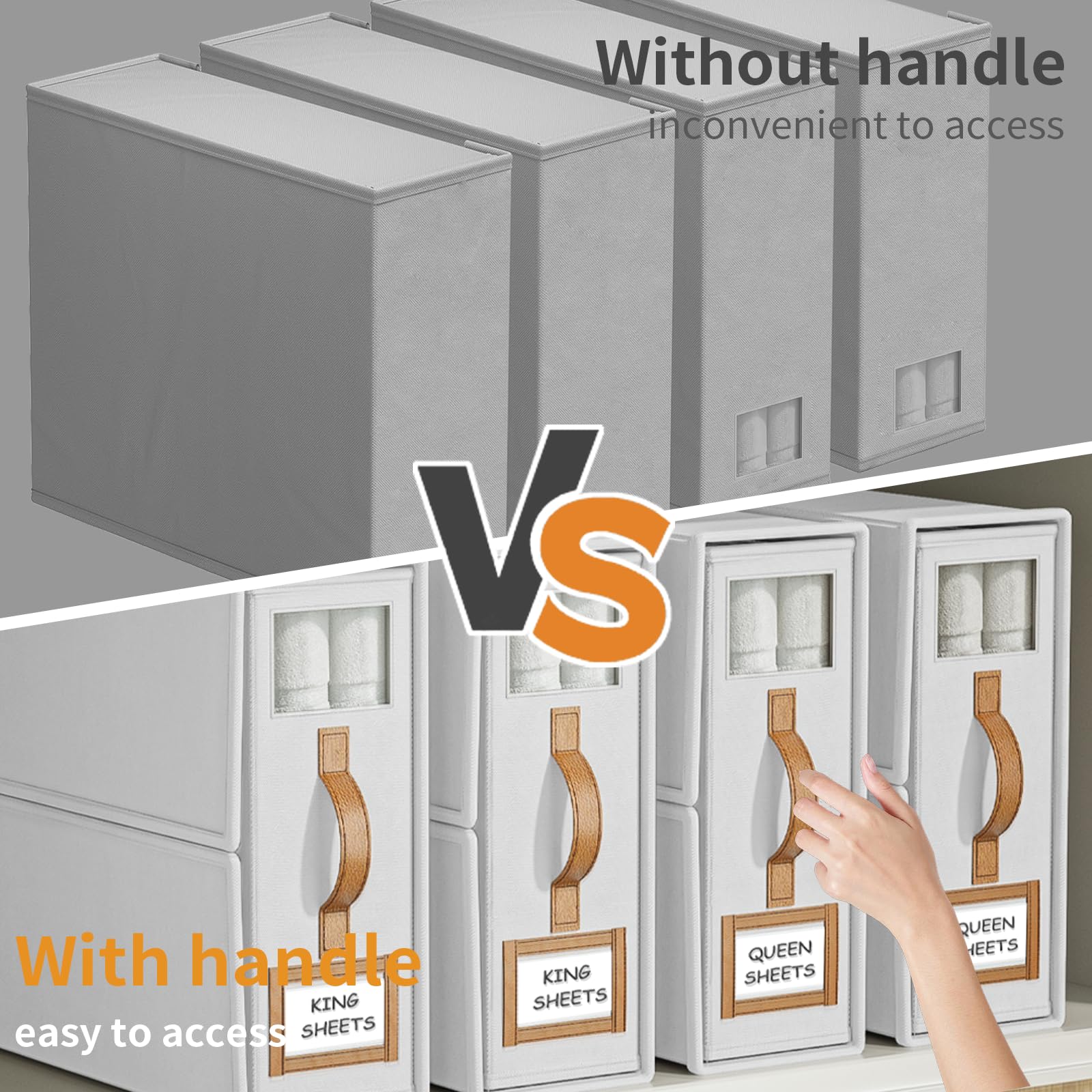 BigPonPon 3-Pack Foldable Bed Sheets Set Organizers and Storage(King & Queen Size),Linen Fabric Closet Organizers with Leather H