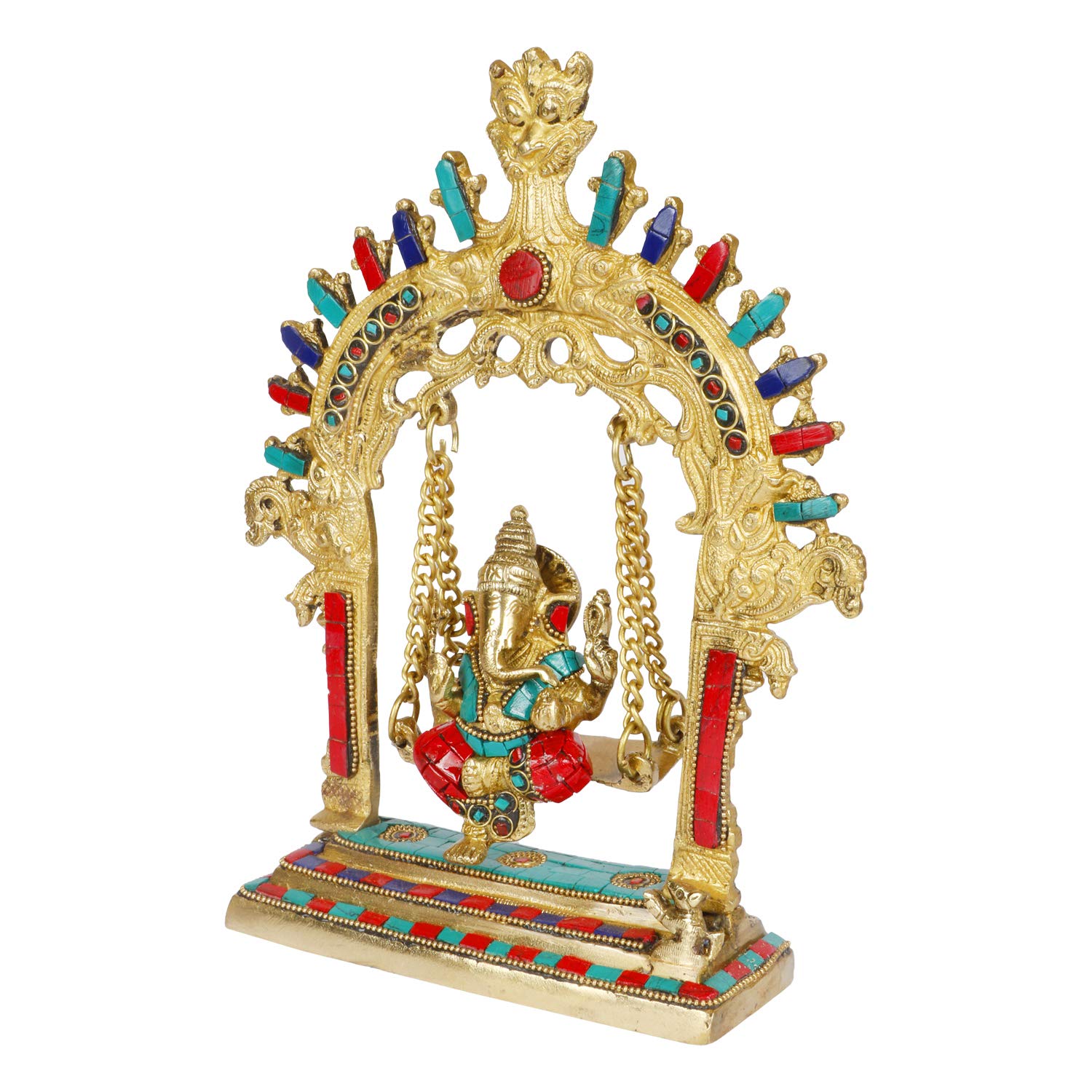 Kartique Brass Ganesh Bhagwan Statue Jhula With Kirtimukha Idol Ganesha Swing Ganpati Bappa Jhoola Murti For Home House Warming