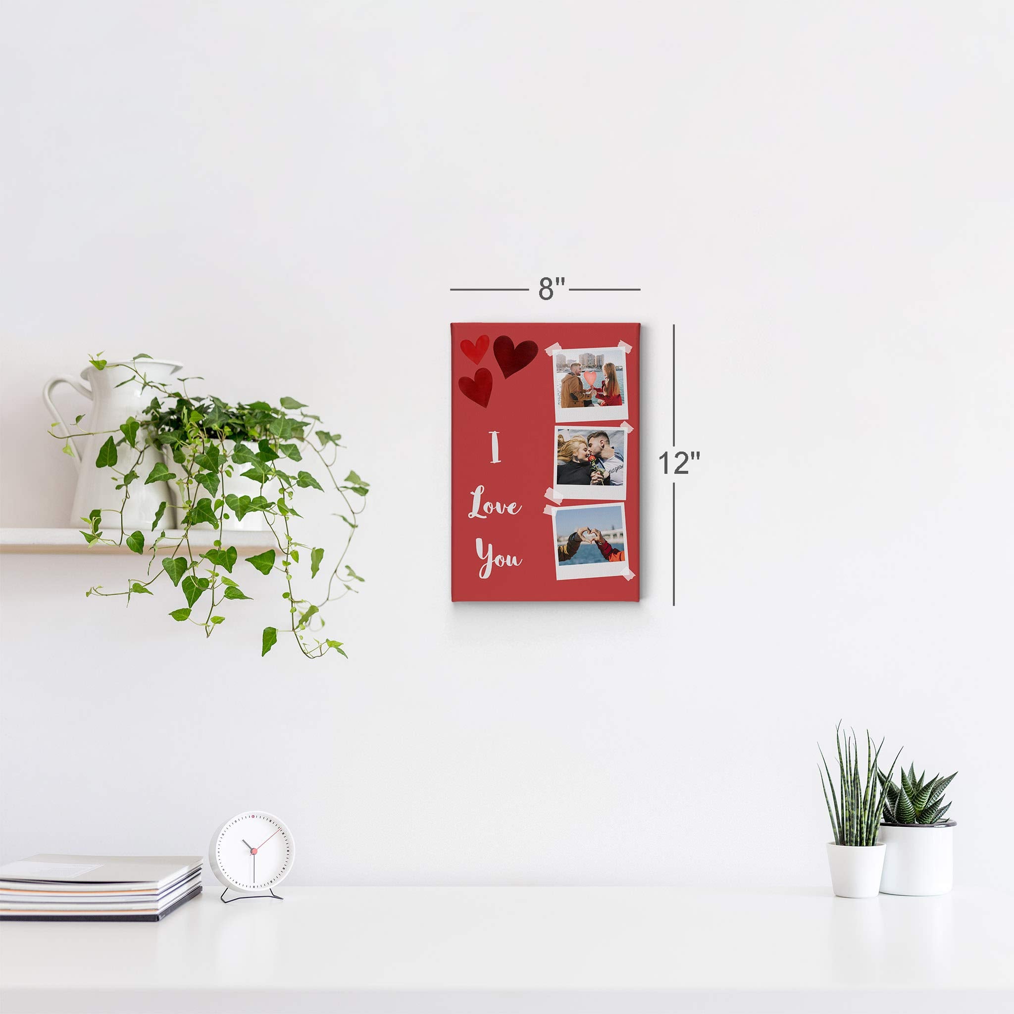 Smile Art Design Custom Photo Print Canvas Print with Your Photos Personalized Photo 2 Images Polaroid Photo Collage Picture Red with I Love You Quote Personalized Gift Wedding Gift - 22x15 inches