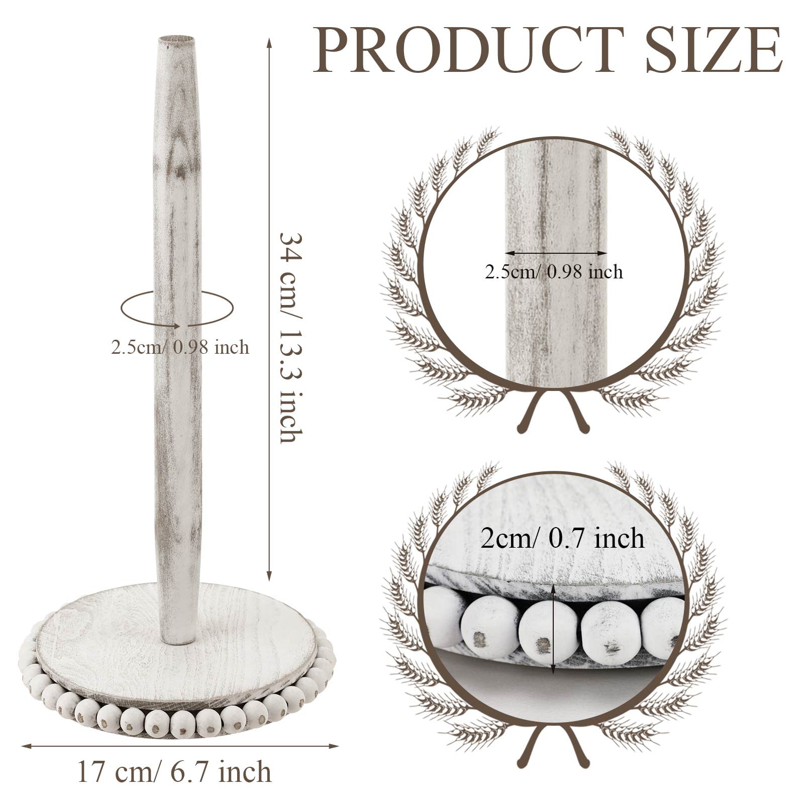 Farmhouse Paper Towel Holder Washed Beaded Paper Towel Stand Wood Paper Hanger Rack Standing Towel Roll Stand Organizer Paper Ro
