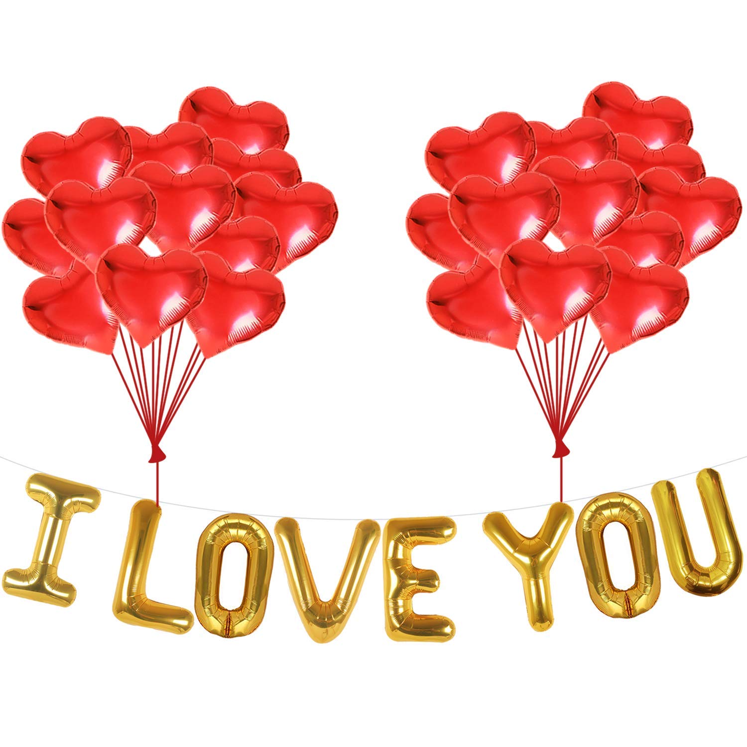 Katchon, I Love You Balloons Set - 16 Inch, Pack Of 20 | Red Heart Balloons For Romantic Decorations Special Night | Heart Shape