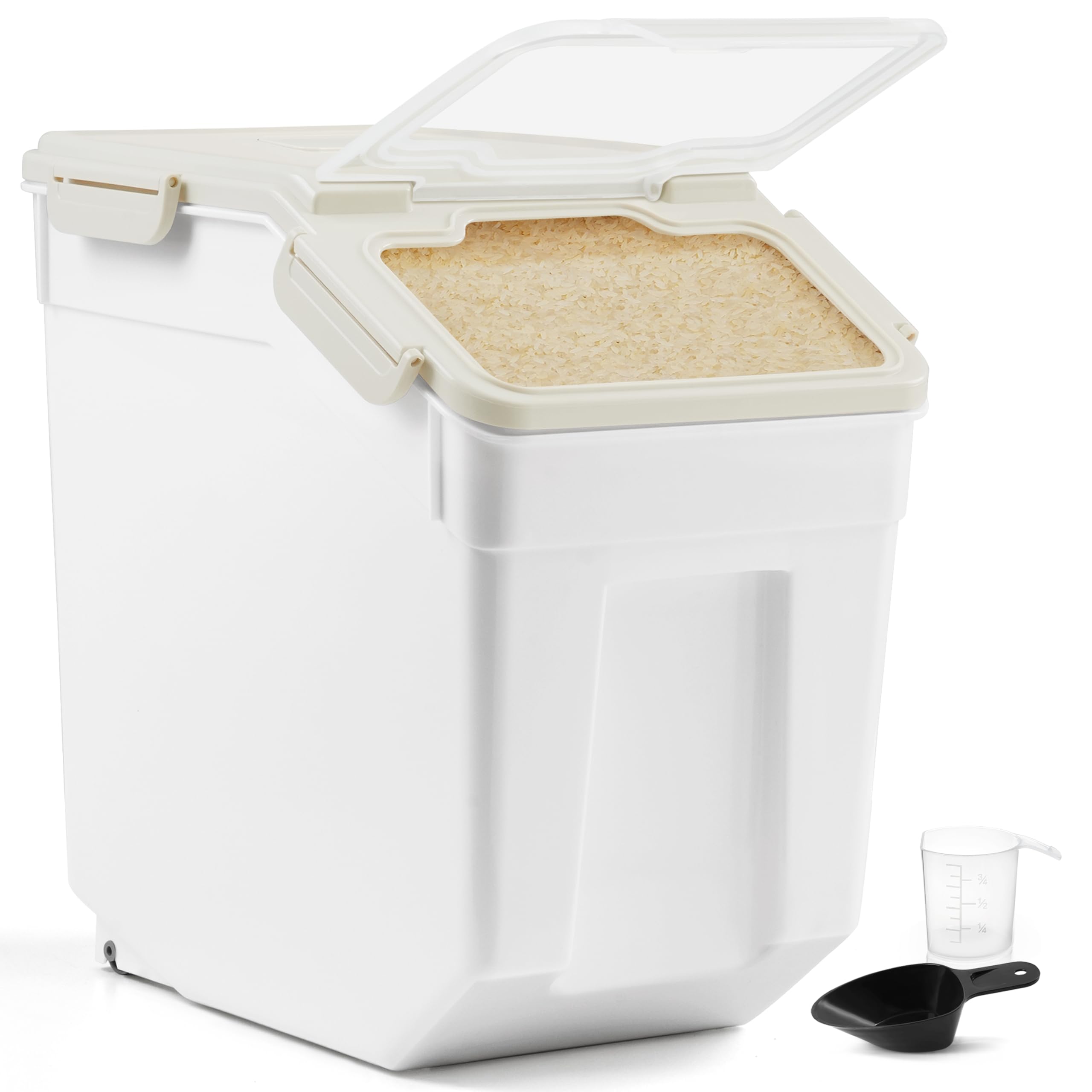 About Space 15-Kg Rice Container- Airtight Rice Storage Container With Measuring Cup & Rice Shovel - Rice Barrel Dispenser-Moist