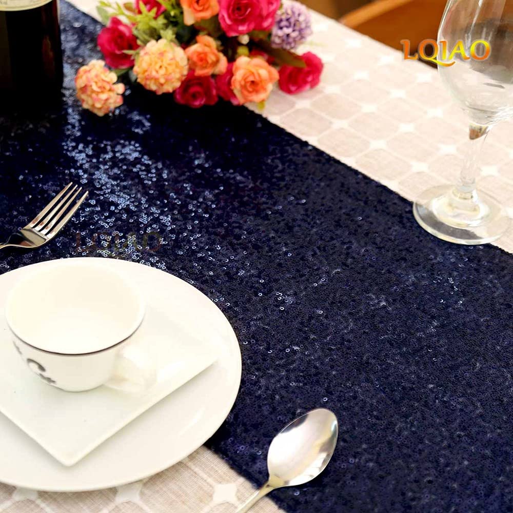 Jyflzq Navy Blue Sequin Table Runners 12 '' X 108 '' Pack Of 2 Sparkly Black Metallic Table Runner Glitter Sequin Runner For Tab