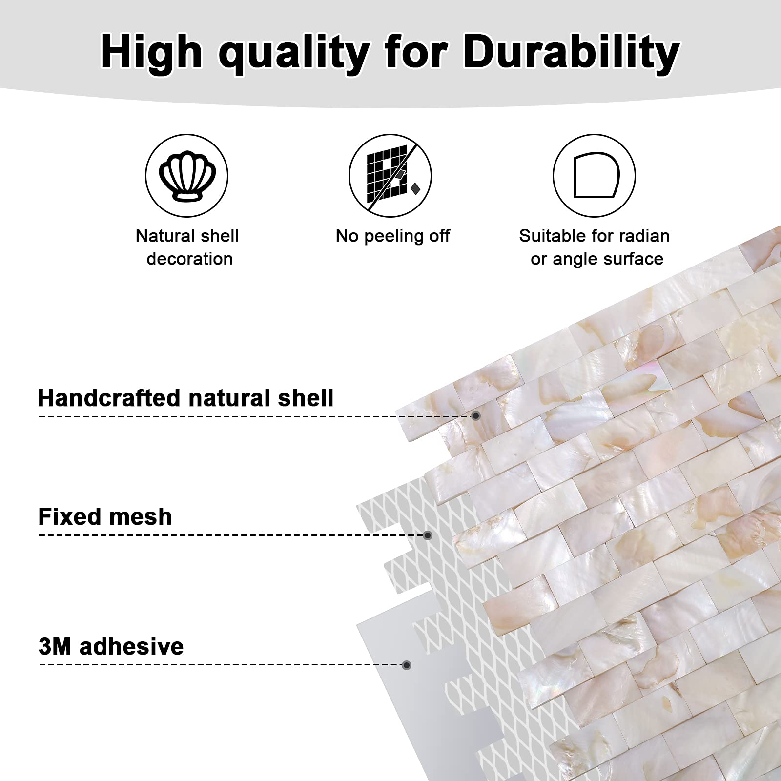 1 - Sheet Pearl Shells Tile Peel and Stick Backsplash, Self Adhesive Wall Tile for Kitchen, Bathroom, Bedroom (11.8X11.8, Nature