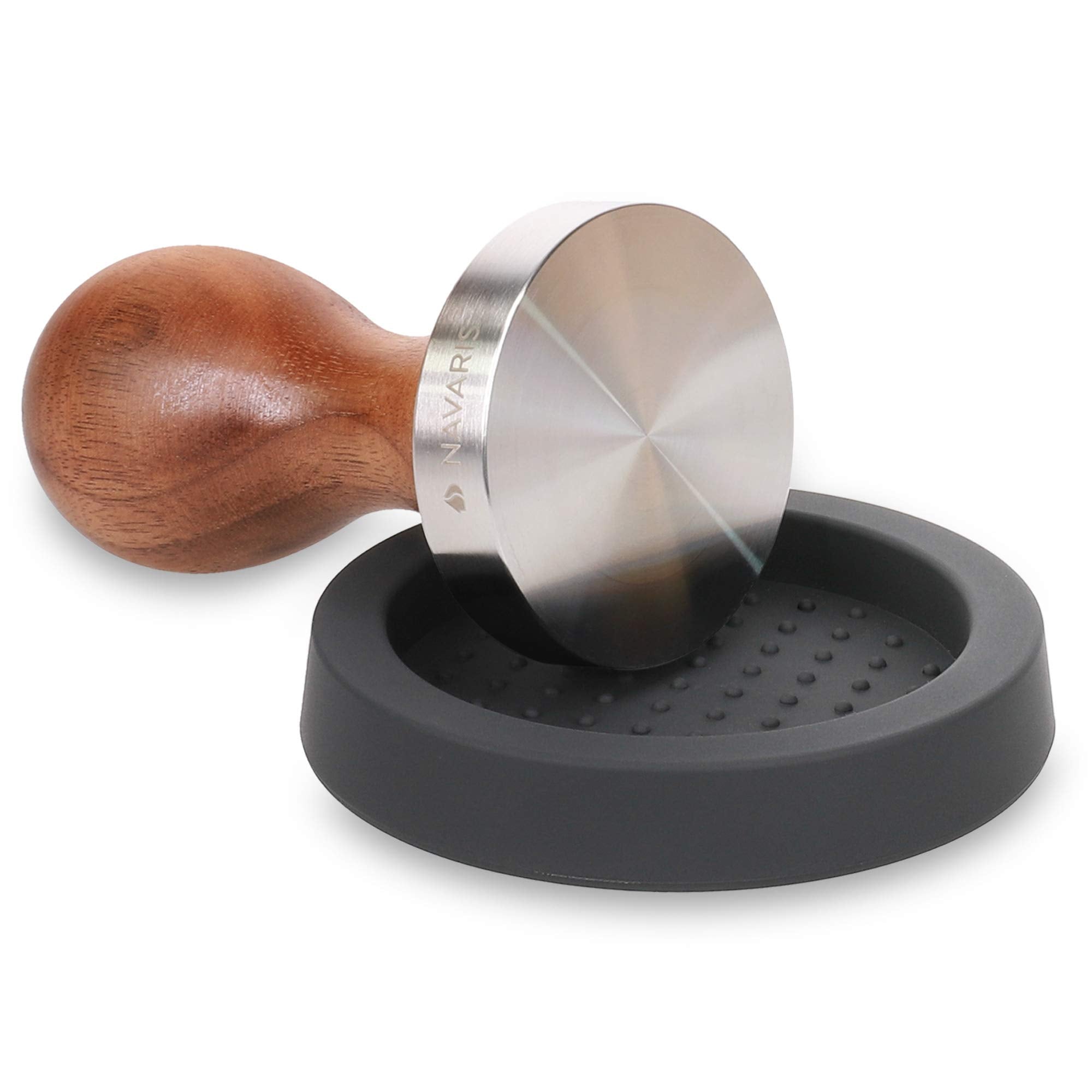 Navaris Coffee Tamper - Handheld Stainless Steel Espresso Press With Walnut Handle For Coffee Grounds - 2 Inch (51 Mm) Coffee Gr