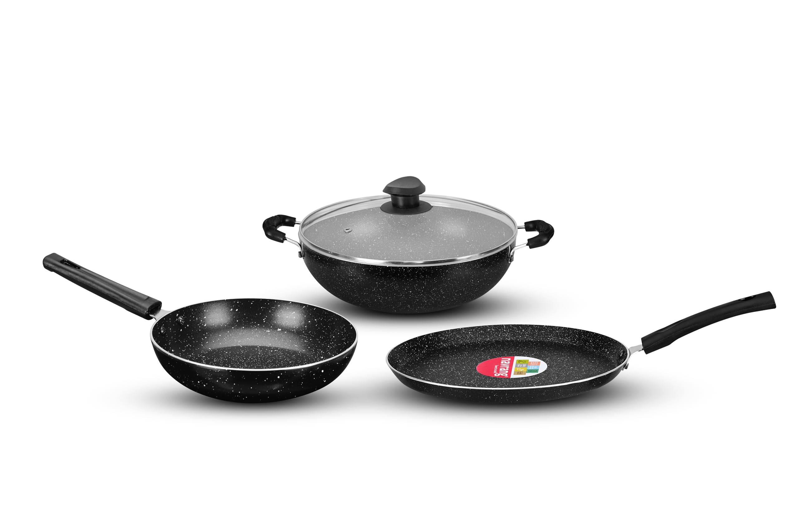 Navrang  Induction Base Non Stick Aluminium Cookware Set Of 3 Pcs | Nonstick Tawa 26Cm, Fry Pan 22Cm & Kadai 22Cm With Sturdy H